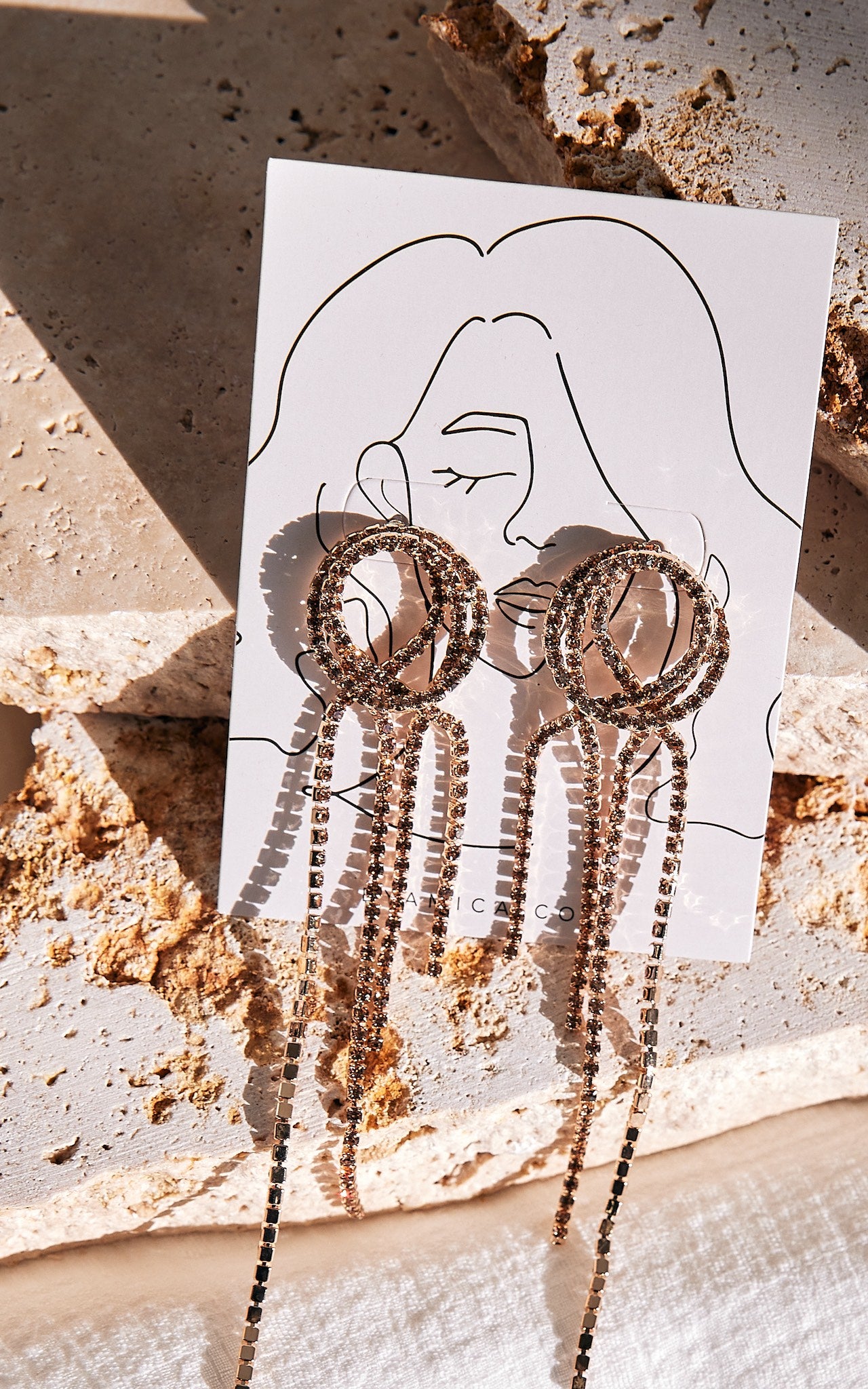 Flash Forward Drop Stud Earrings - Rose Gold Long Diamante Chain Tassel