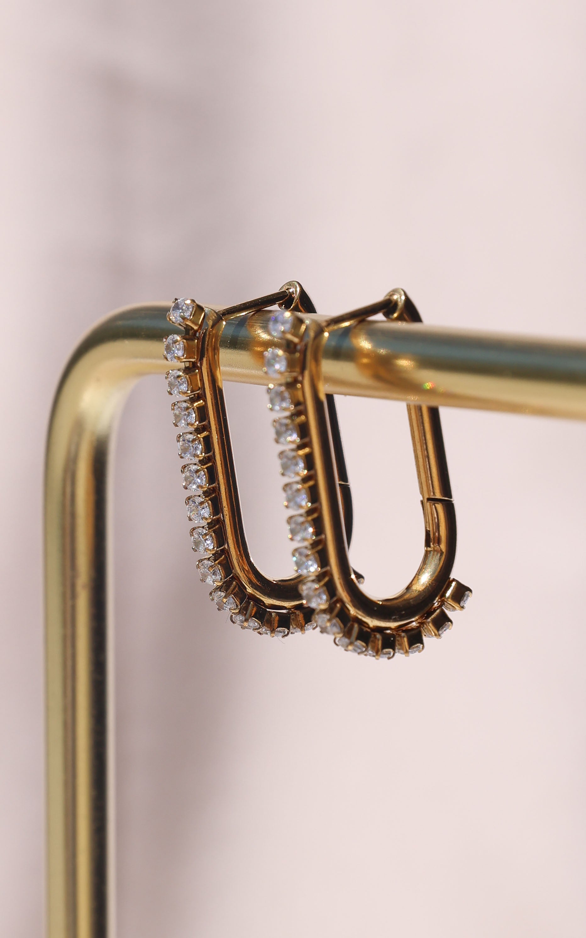 Thilynn Hoop Earrings - Gold Thin U Diamante