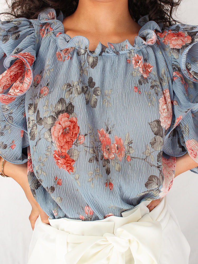 Florence Top - Blue Floral