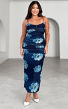 Franca Mesh Maxi Dress - Navy Blue Floral