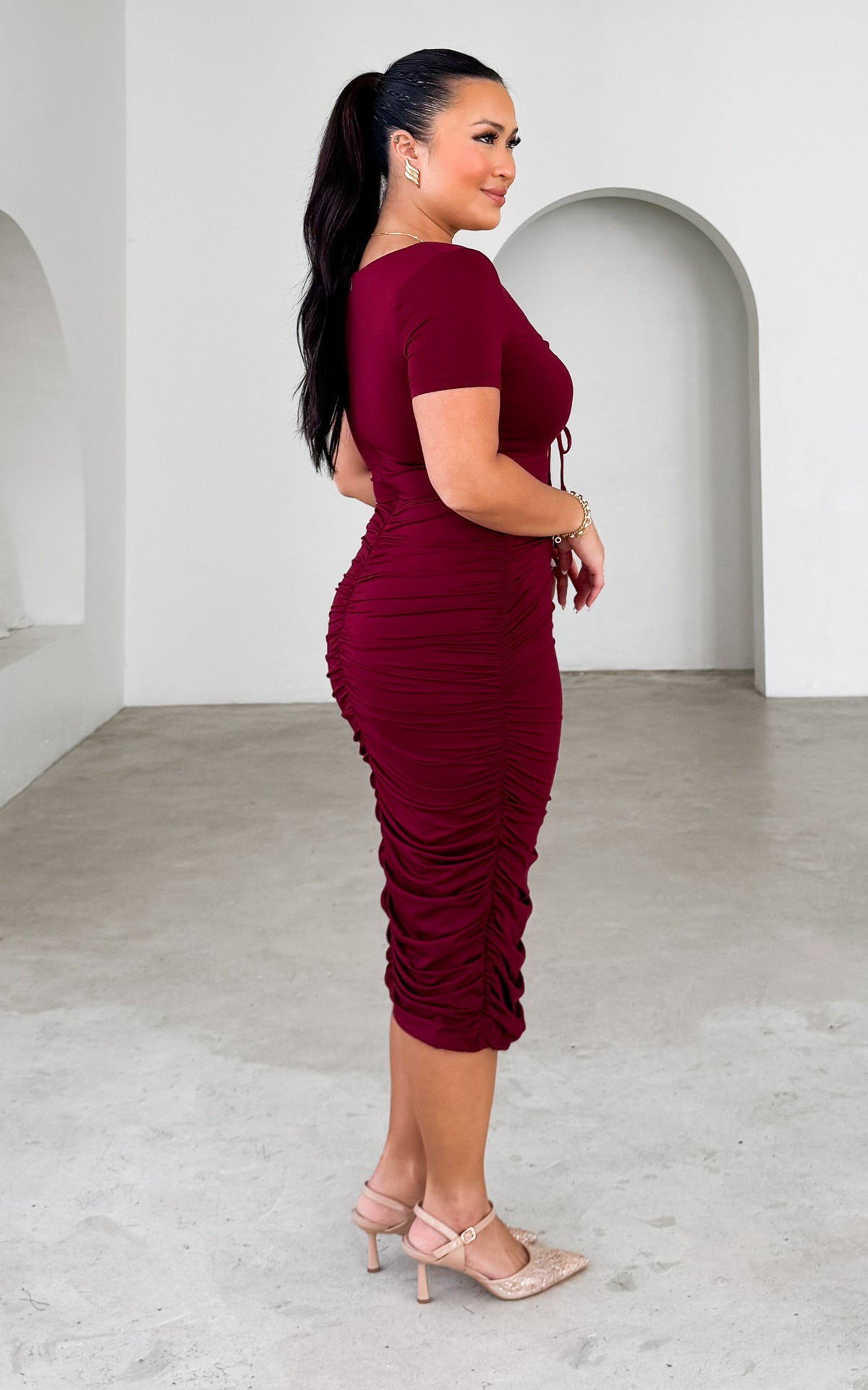 Frankie Short Sleeve Dress - Wine
