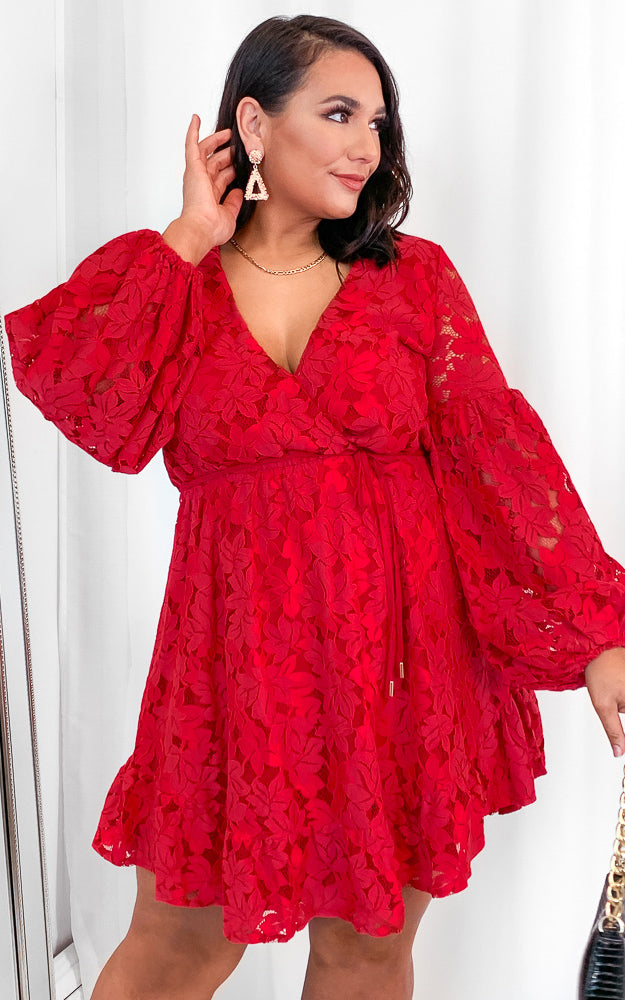 Gardenia Lace Dress - Red