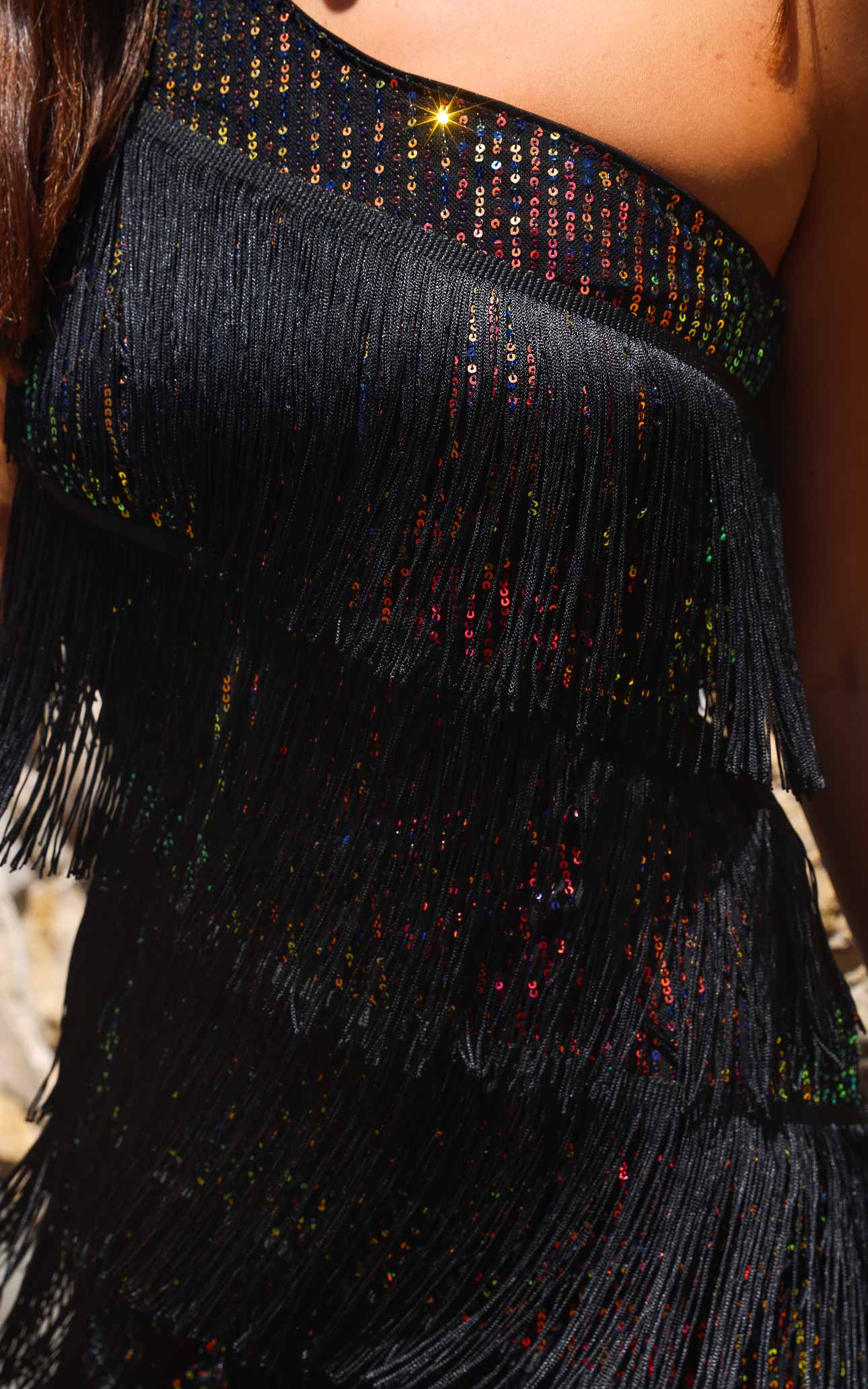 Gatsby Fringe Tassel Dress - Black Rainbow Sequin