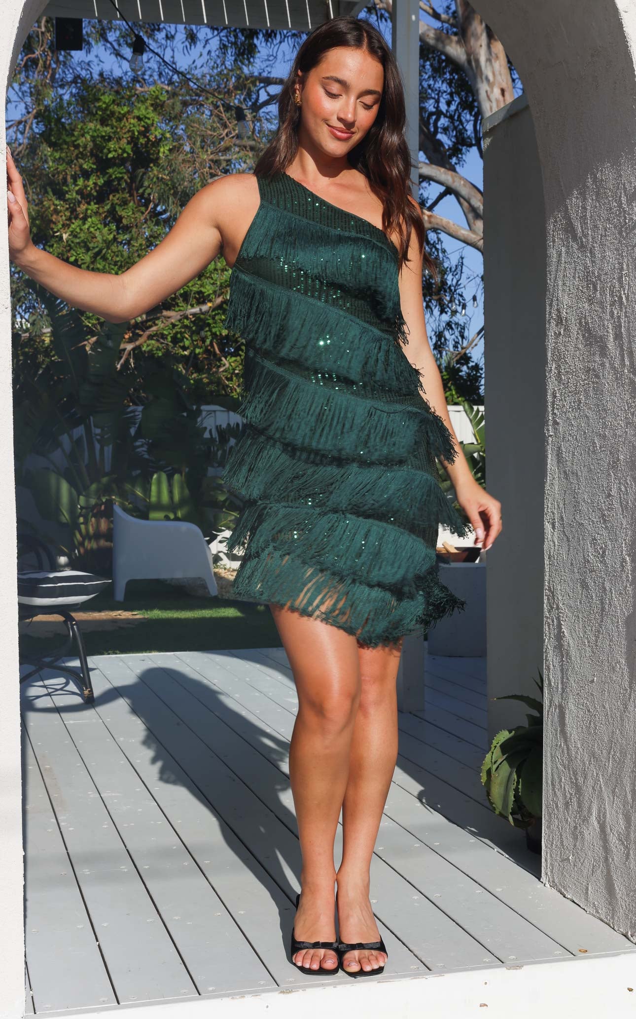 Gatsby Fringe Tassel Dress - Emerald Sequin