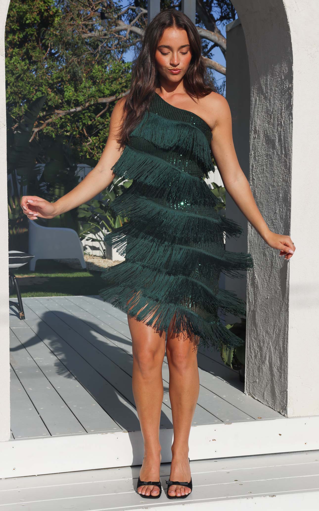 Gatsby Fringe Tassel Dress - Emerald Sequin