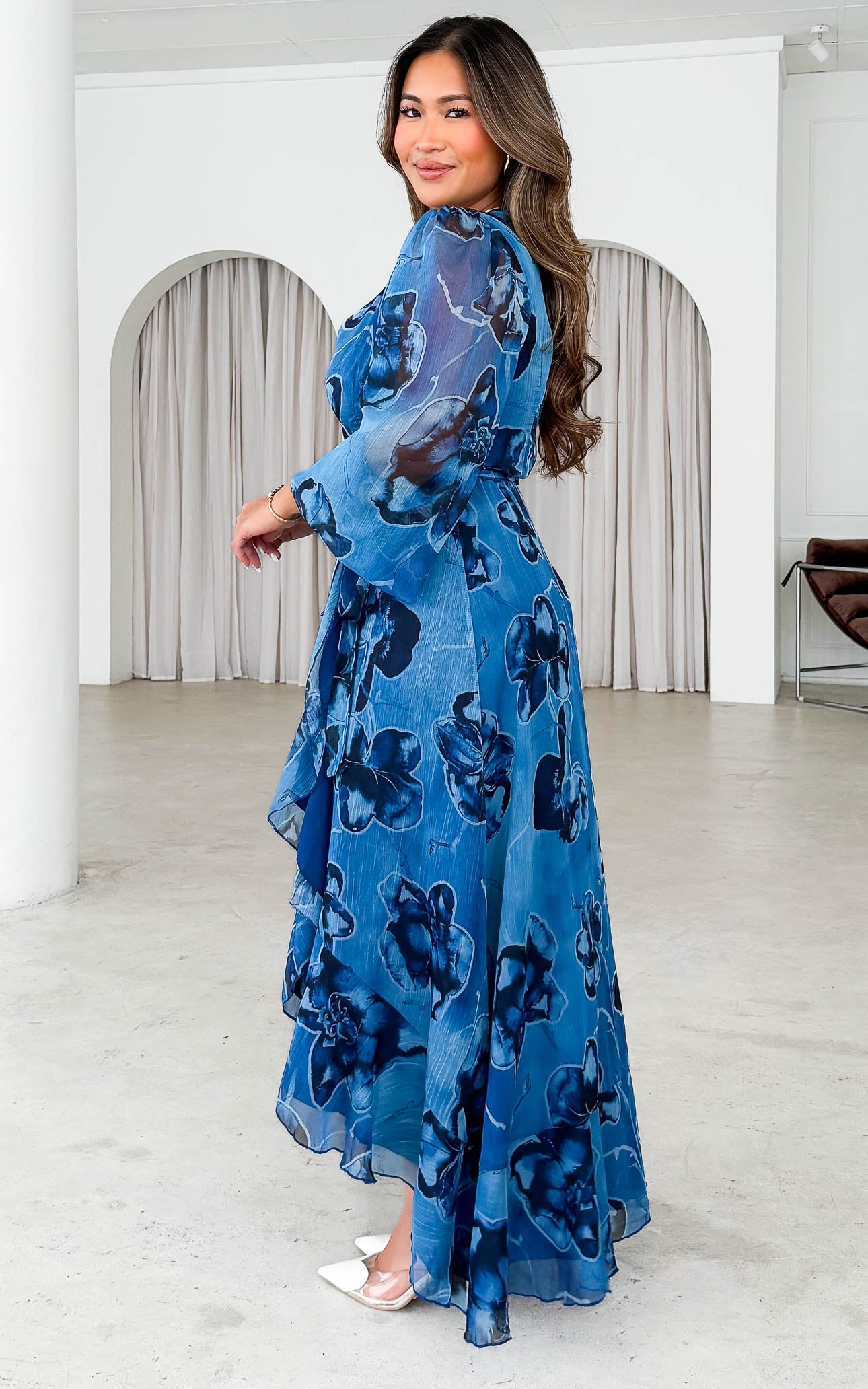 Odette Long Sleeve Wrap Maxi Dress - Orchid Blue