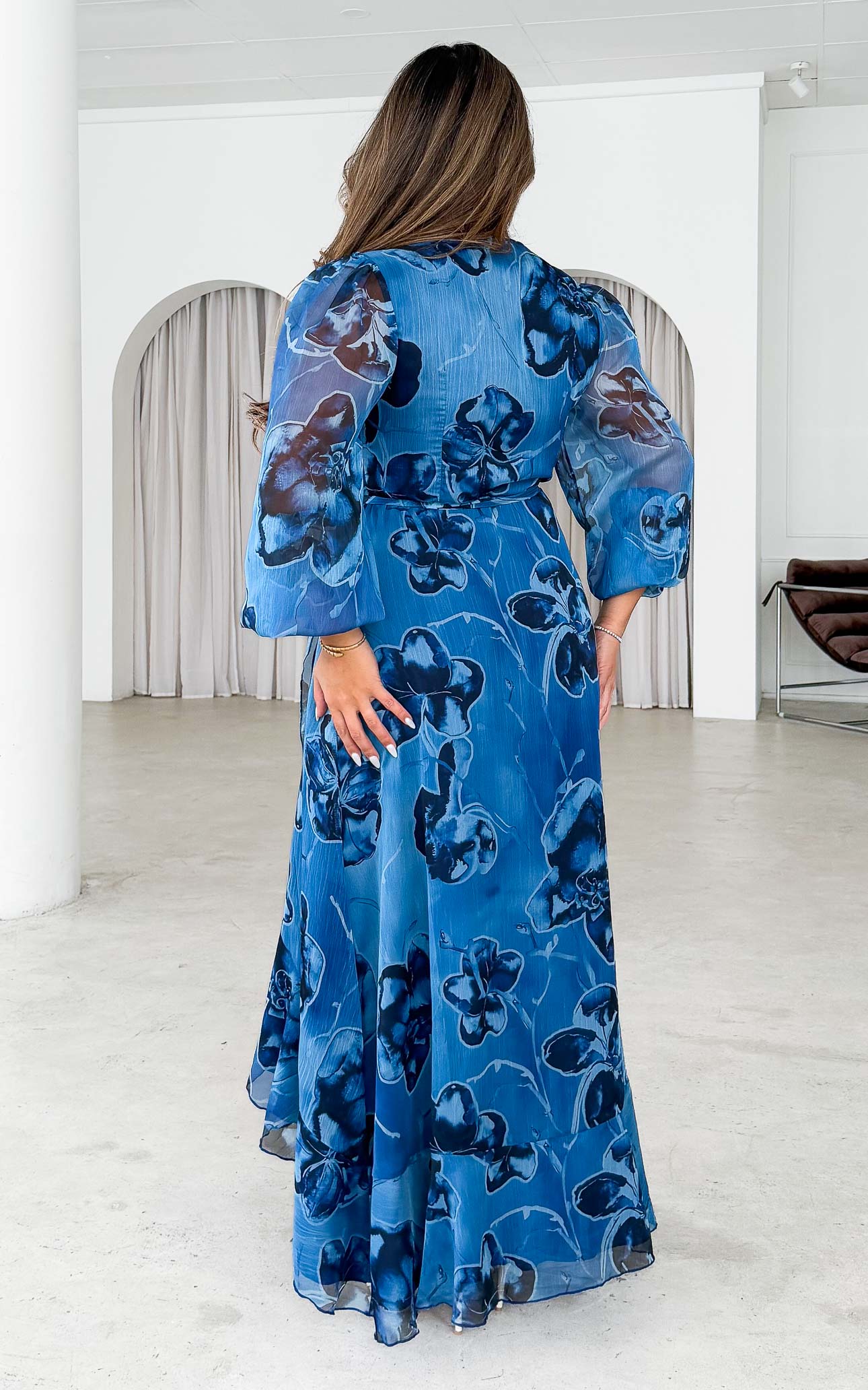 Odette Long Sleeve Wrap Maxi Dress - Orchid Blue