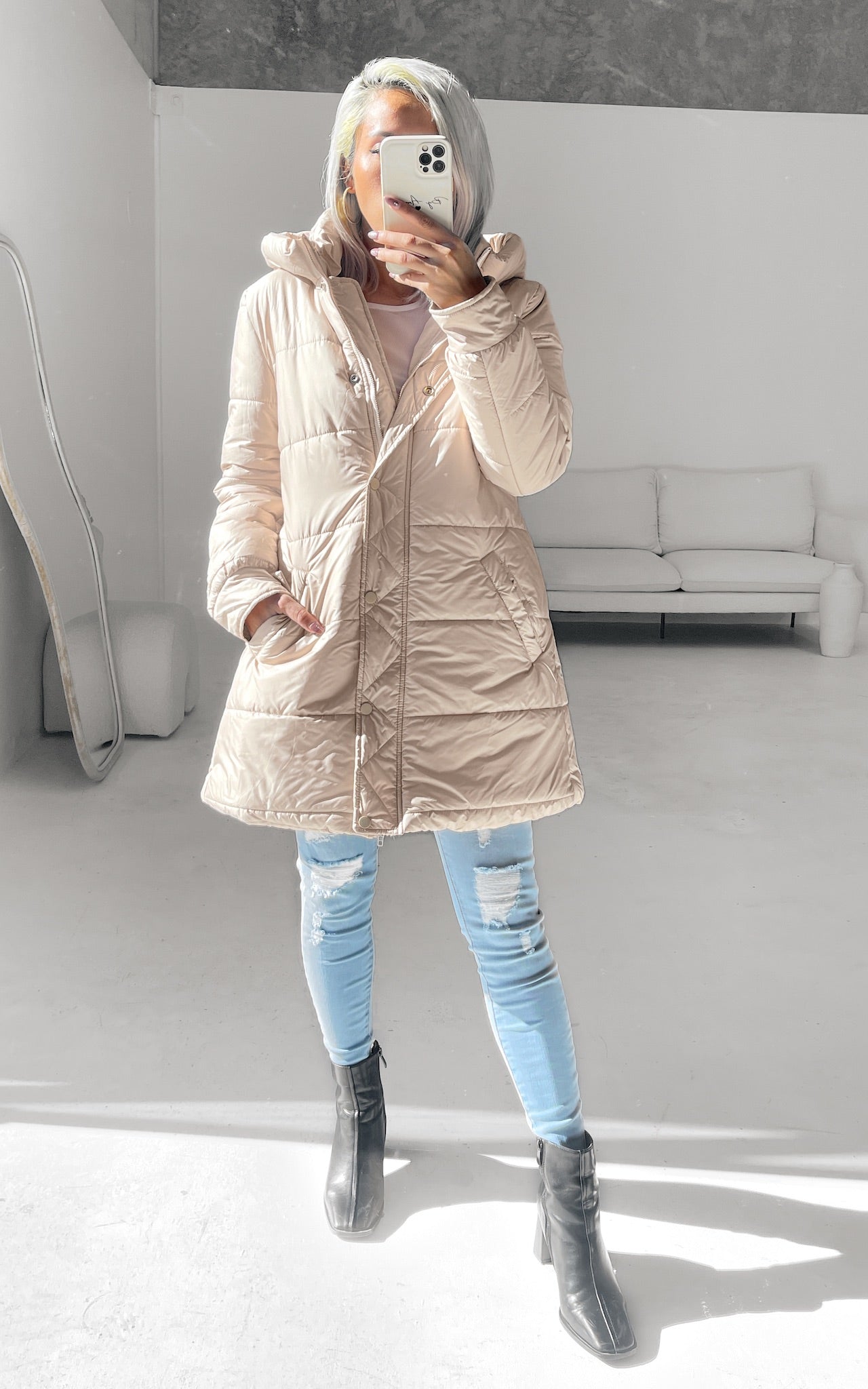 Genevieve Puffer Jacket - Latte Beige