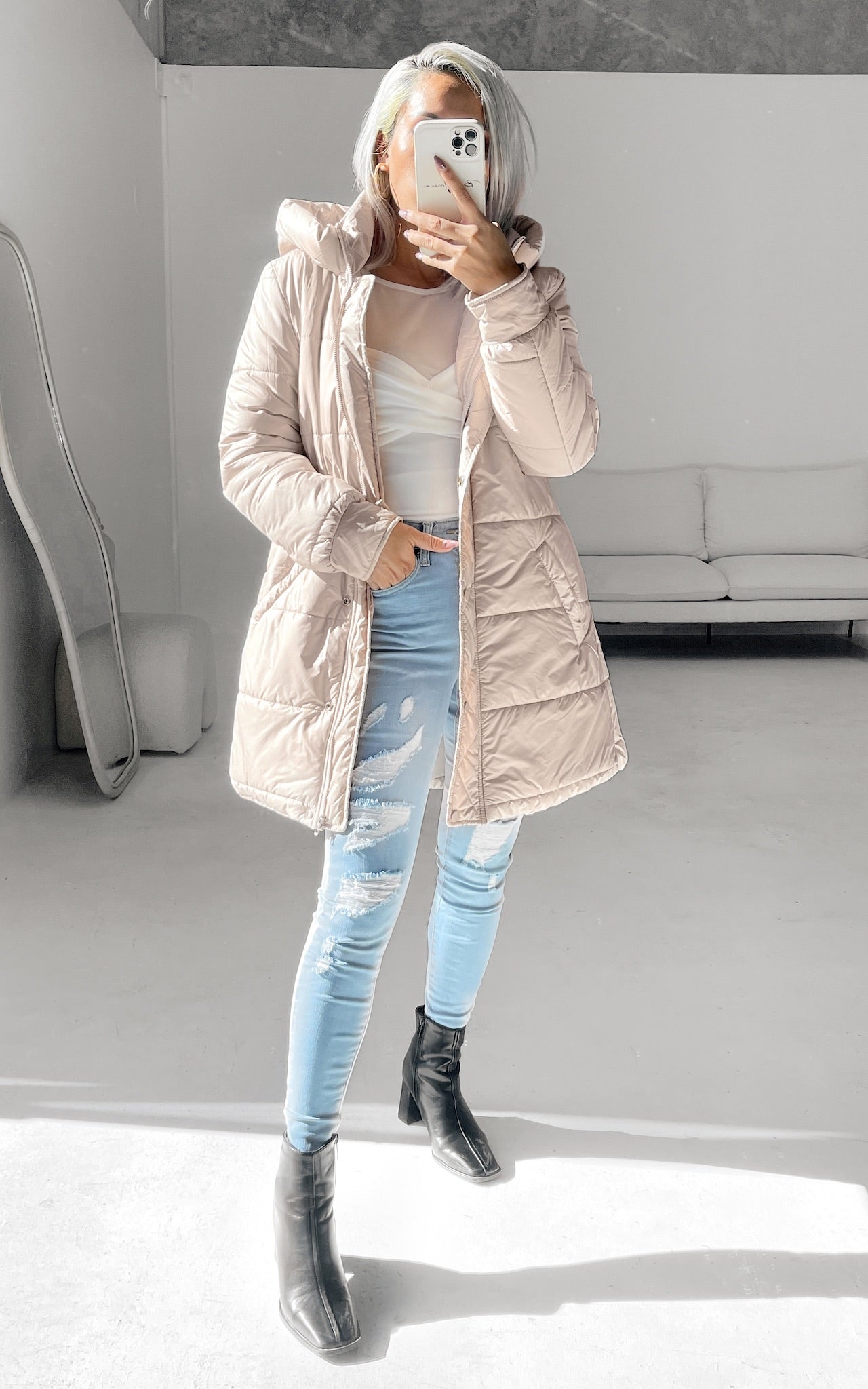 Genevieve Puffer Jacket - Latte Beige