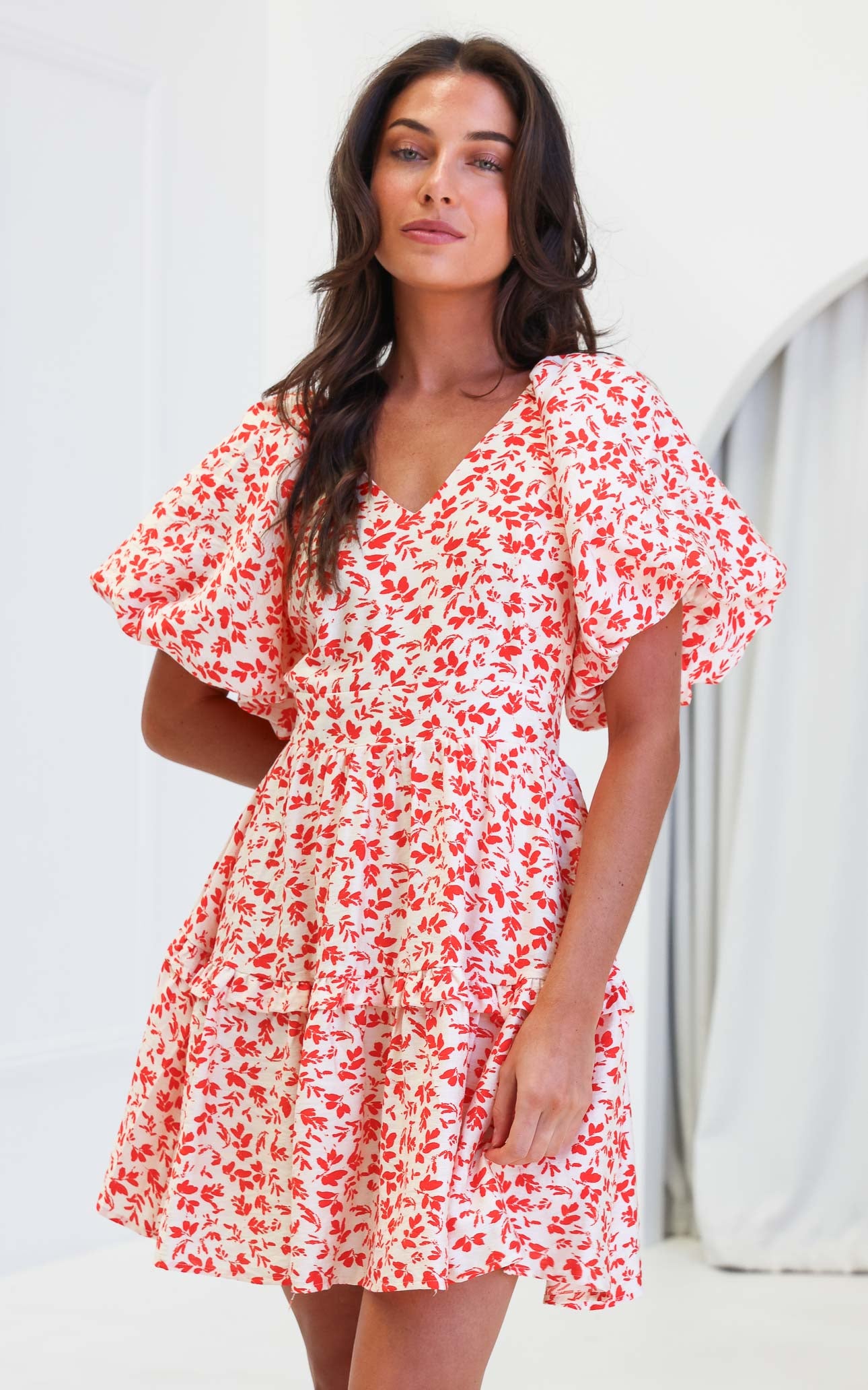 Georgie Mini Dress - Cream Orange Print