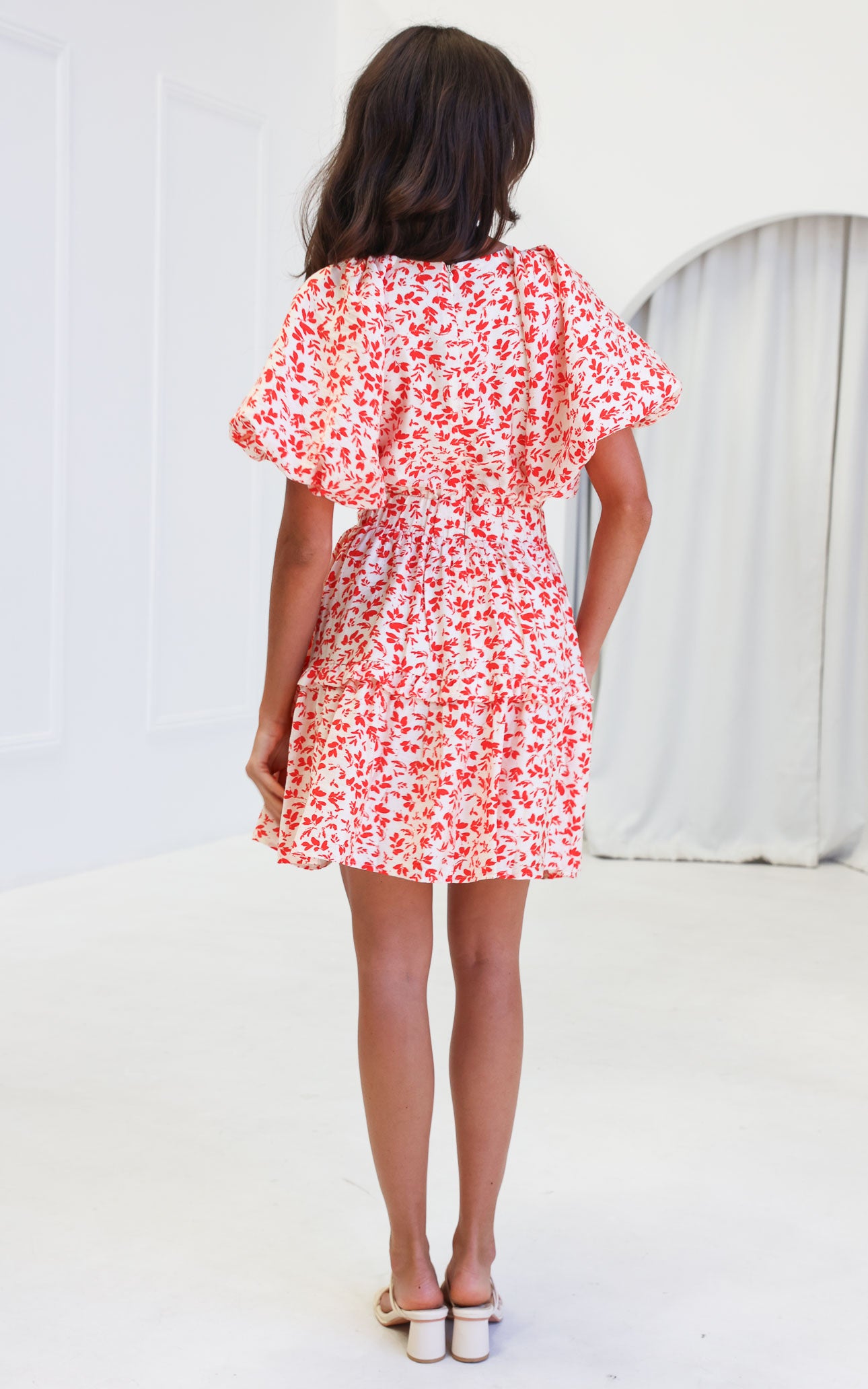 Georgie Mini Dress - Cream Orange Print