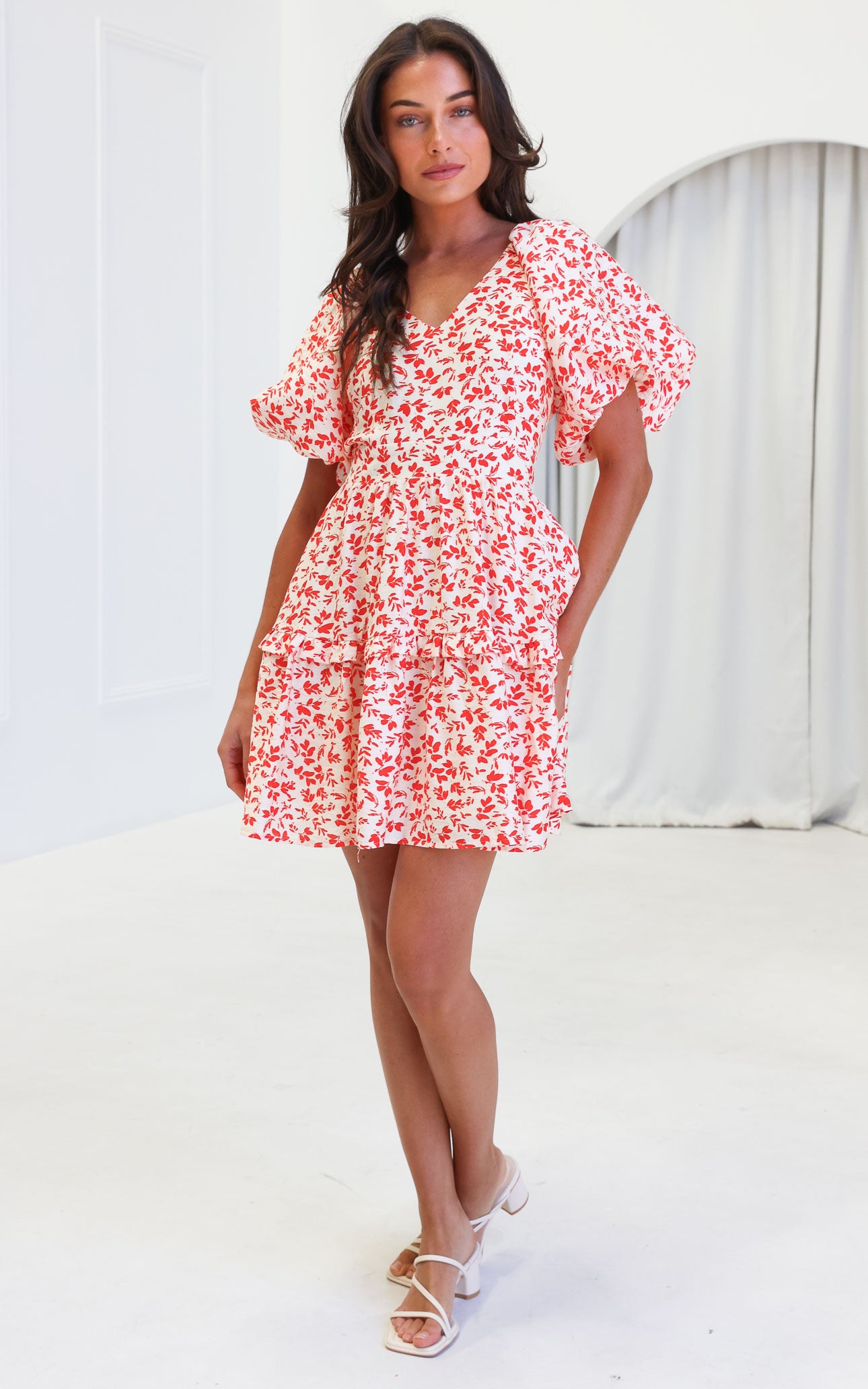 Georgie Mini Dress - Cream Orange Print