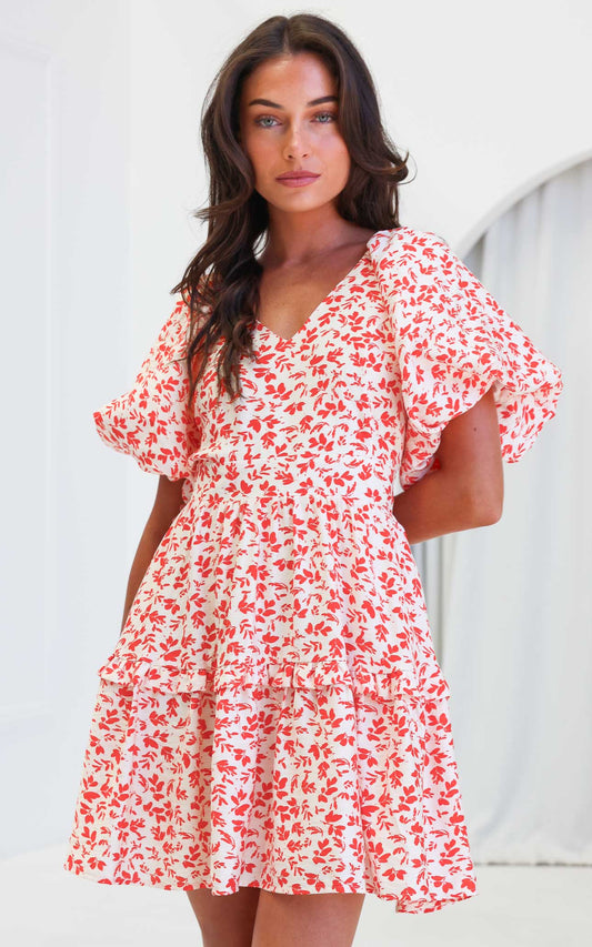 Georgie Mini Dress - Cream Orange Print