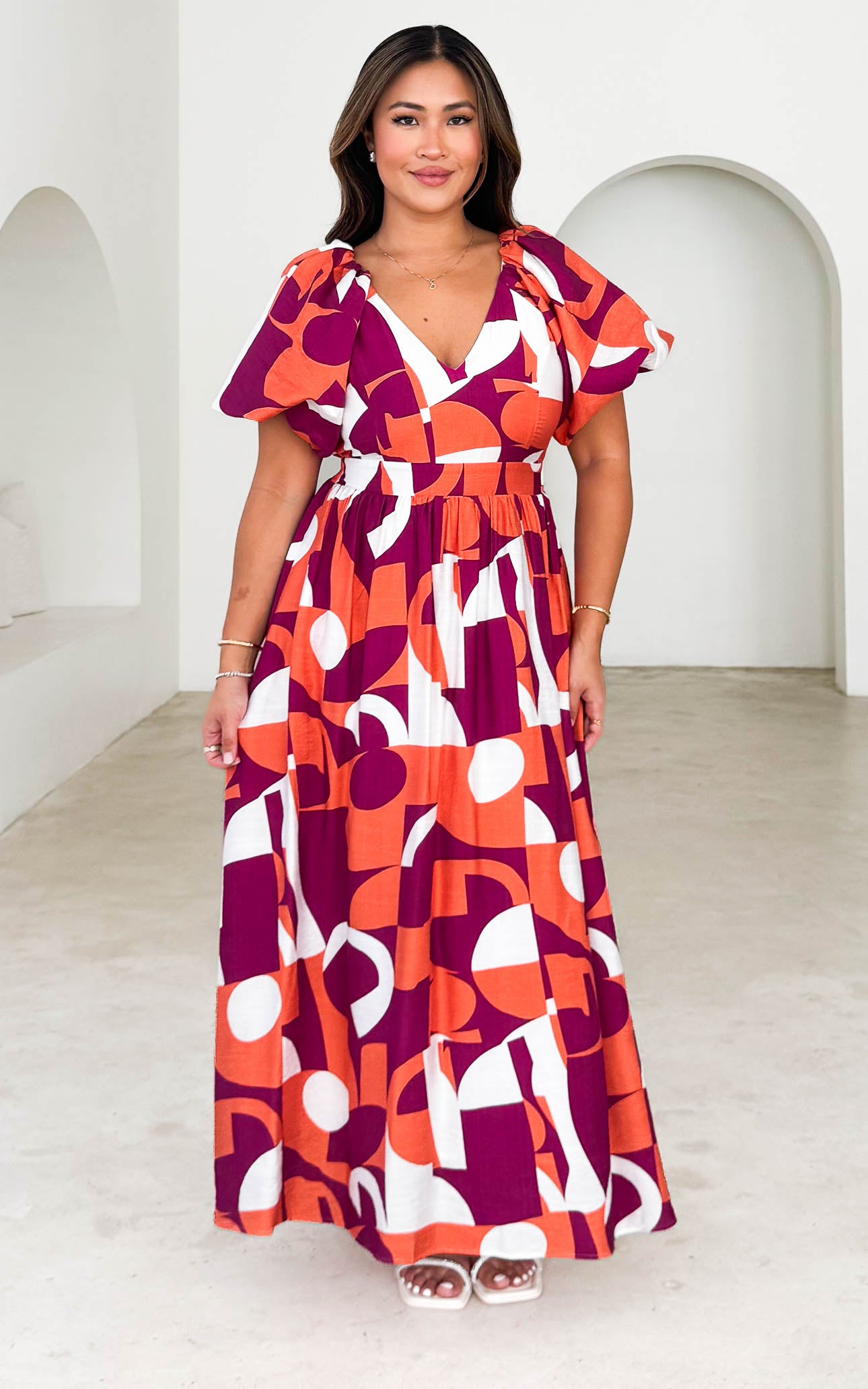 Georgie Maxi Dress - Plum Orange Print