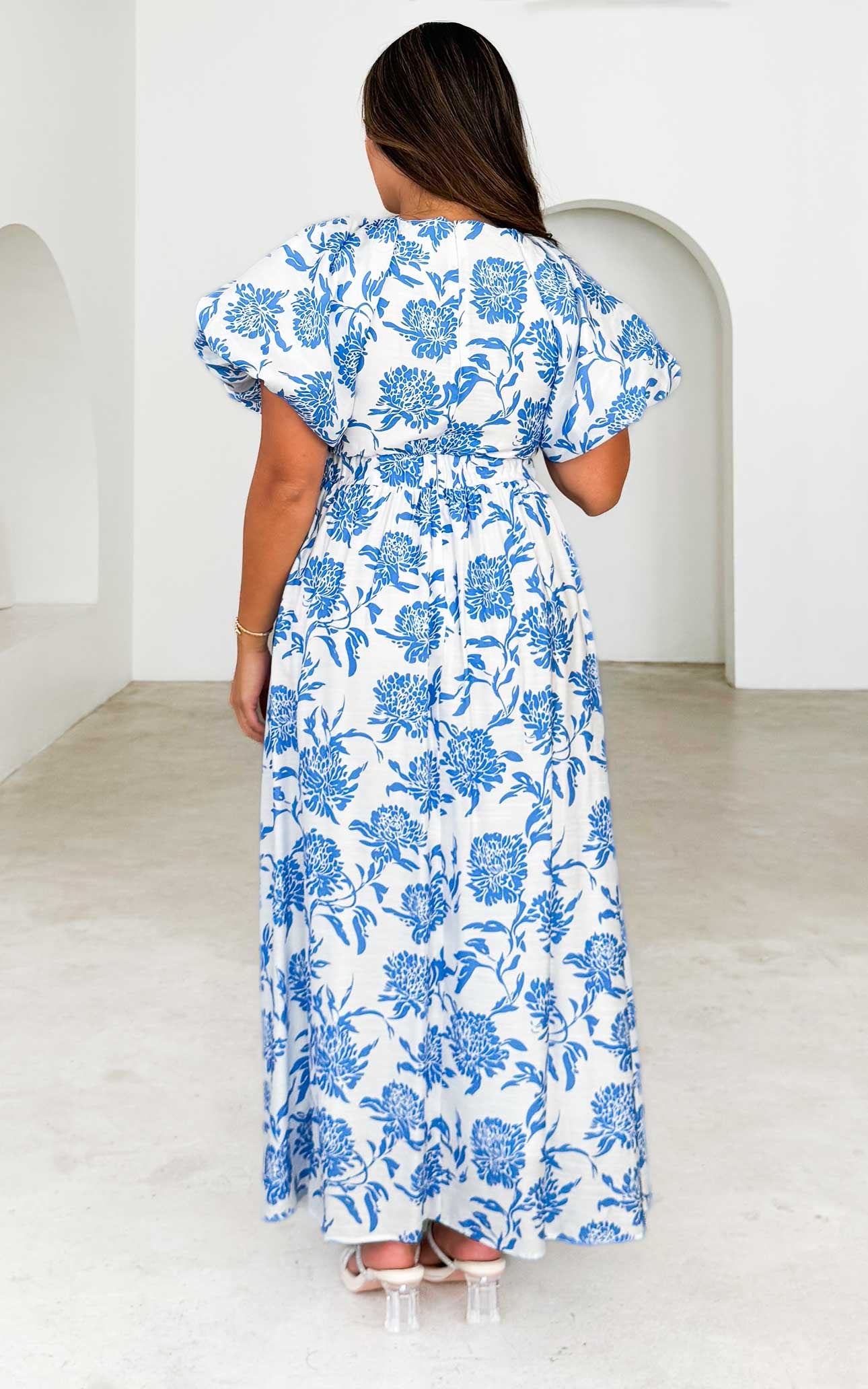 Georgie Maxi Dress - White Blue Floral