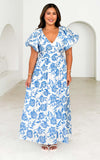 Georgie Maxi Dress - White Blue Floral