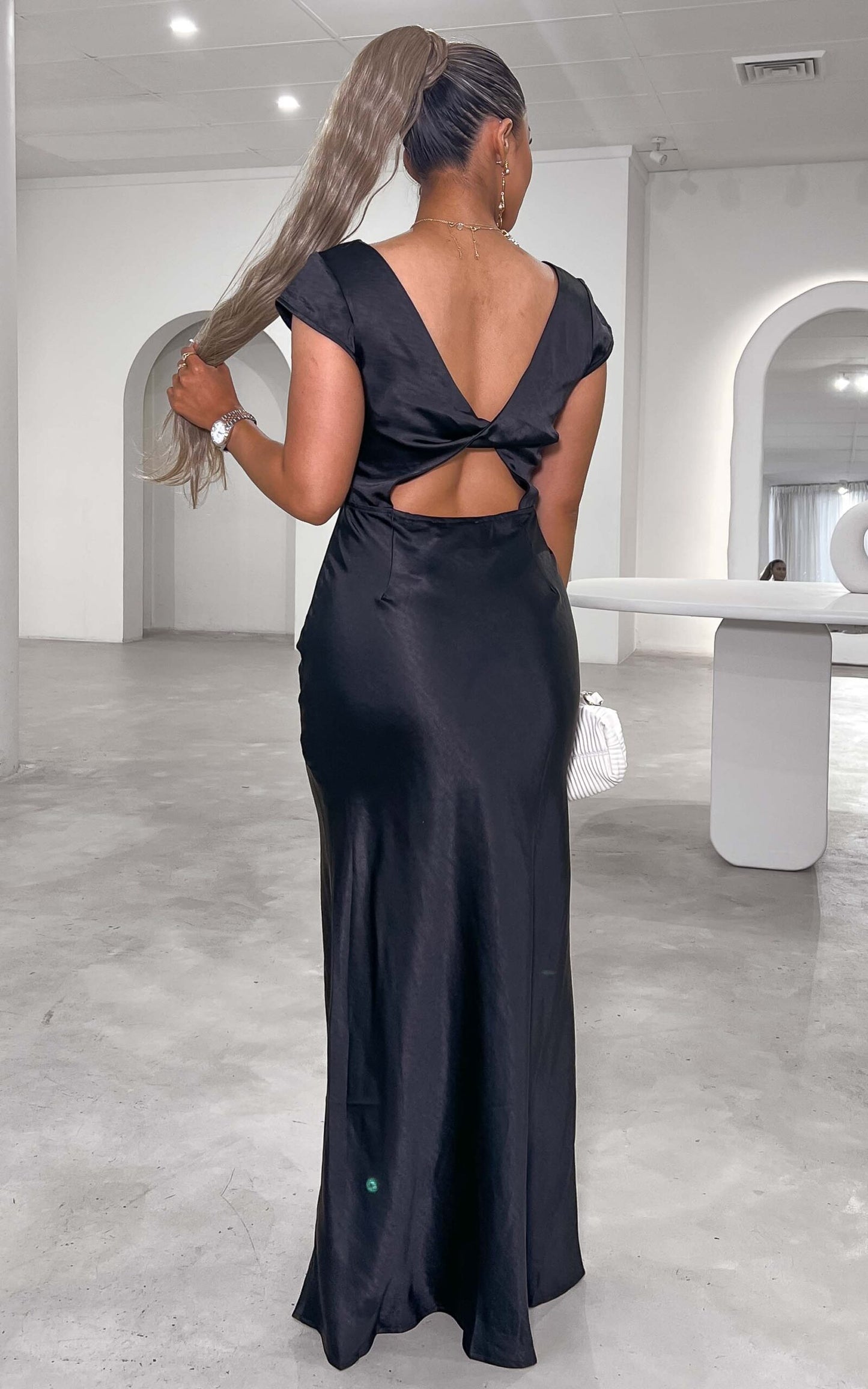 Geovanna Satin Maxi Dress - Black