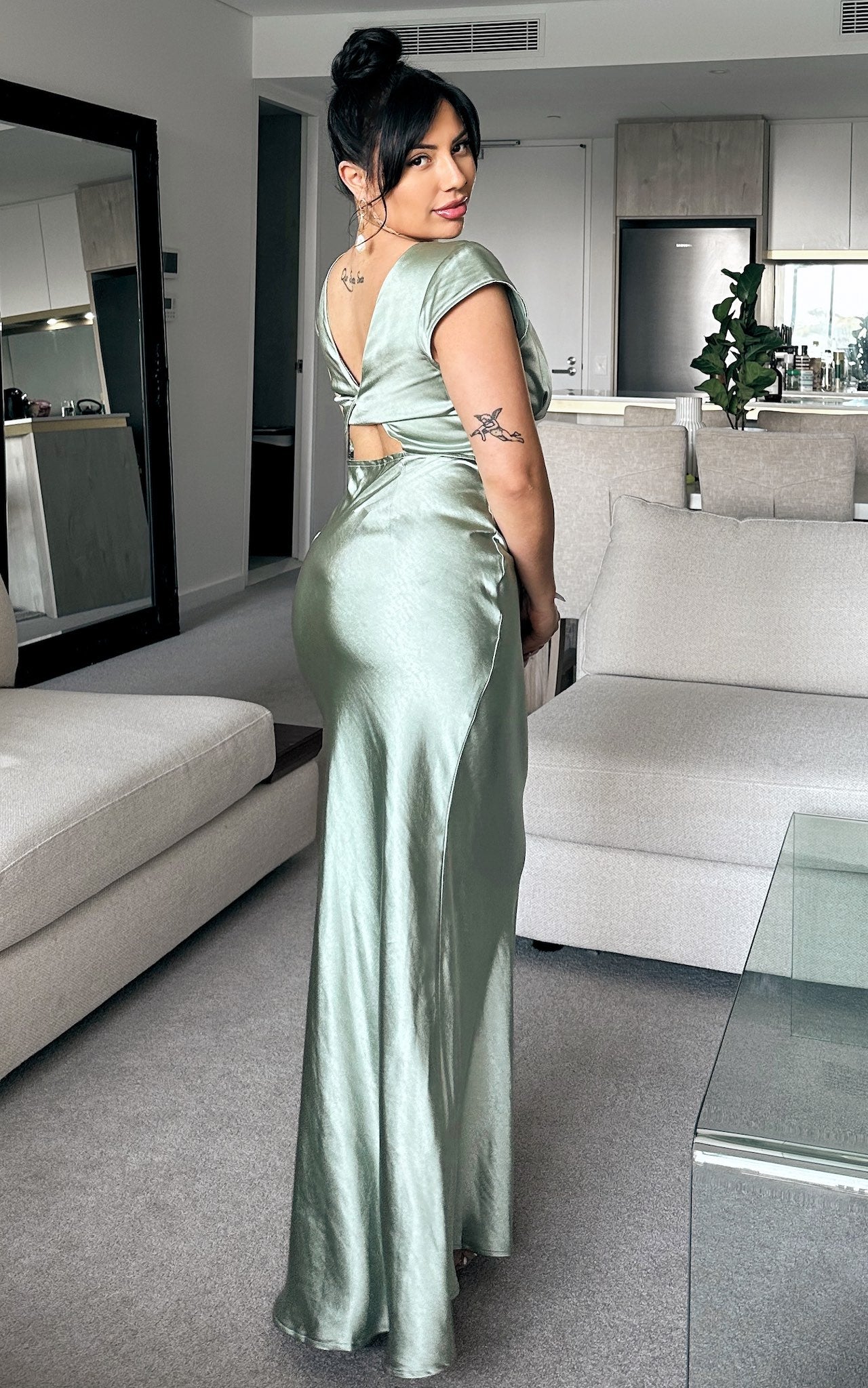 Geovanna Satin Maxi Dress - Sage