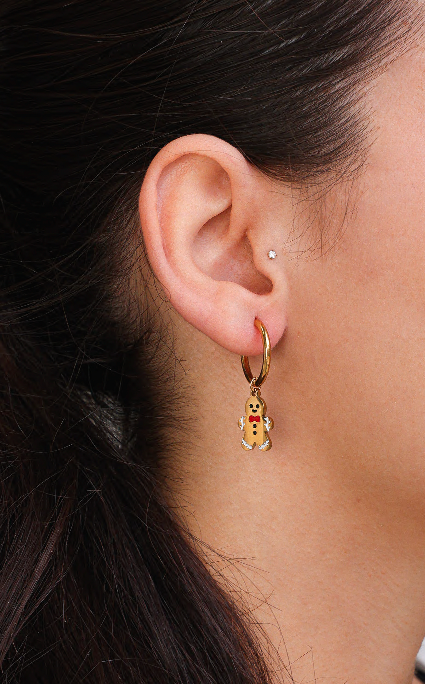 Gingy Hoop Charm Earrings - Gold Gingerbread