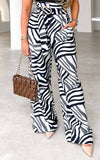 Gleeson Wide Leg With Belt Pants - Black White Print