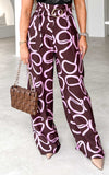 Gleeson Wide Leg With Belt Pants - Choc Brown Pink Print