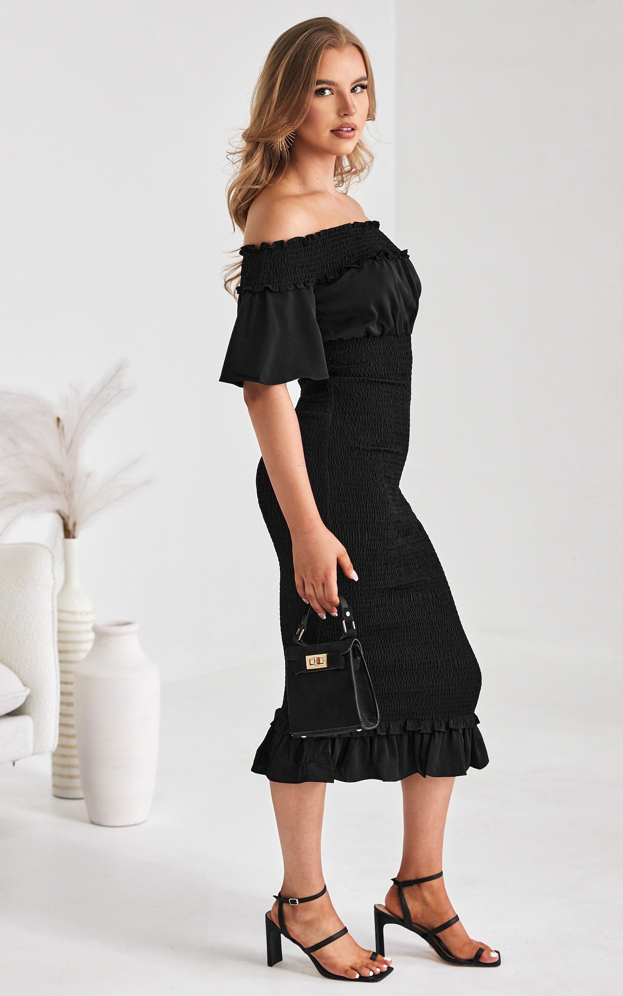 Gloria Midi Dress - Black