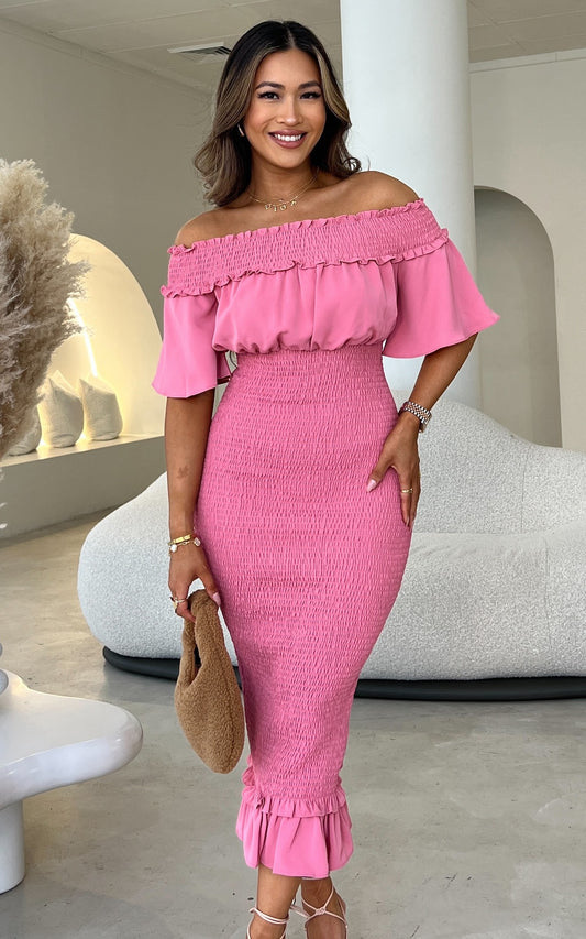 Gloria Midi Dress - Rose Pink