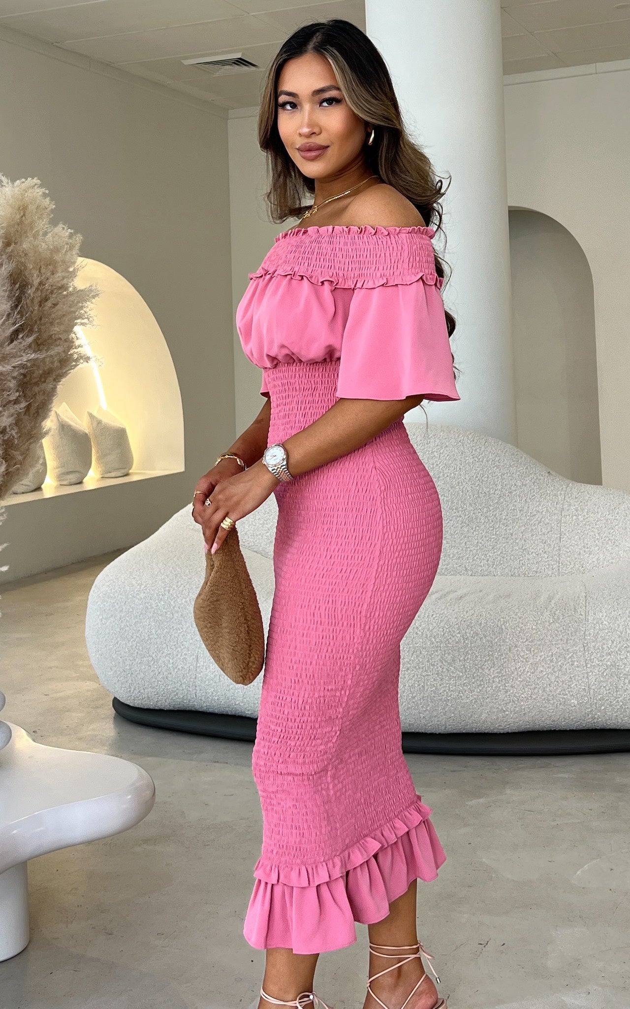 Gloria Midi Dress - Rose Pink