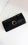 Gretta Croc Texture Clutch Bag - Black