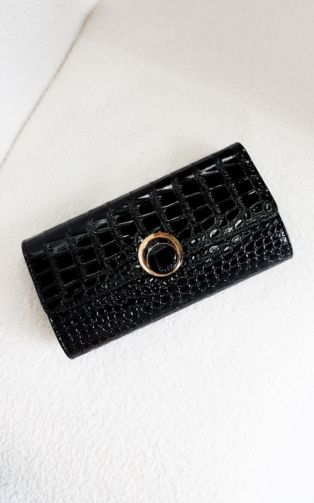 Gretta Croc Texture Clutch Bag - Black
