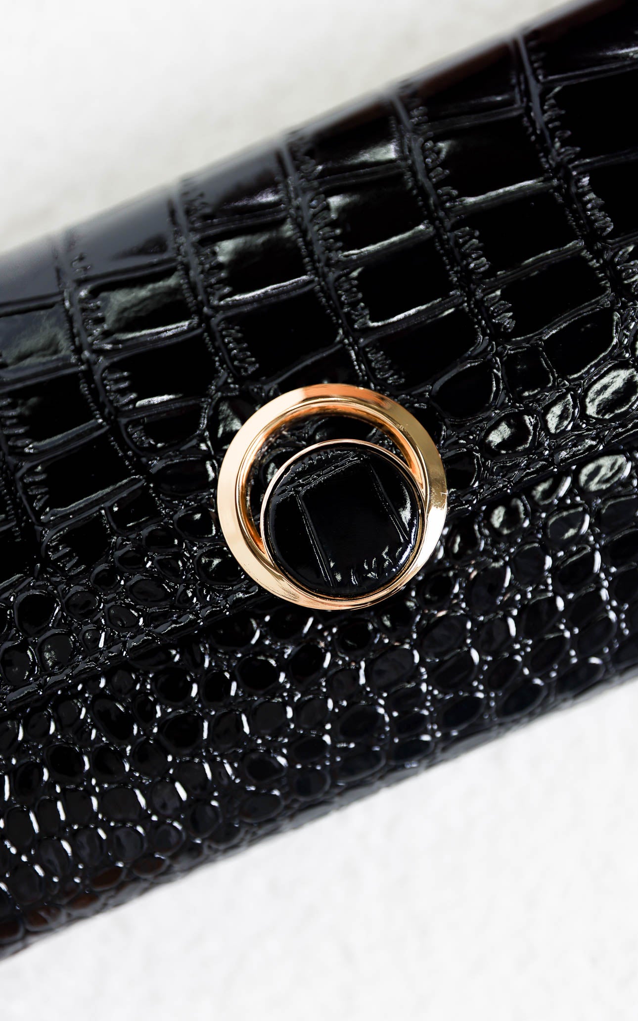 Gretta Croc Texture Clutch Bag - Black