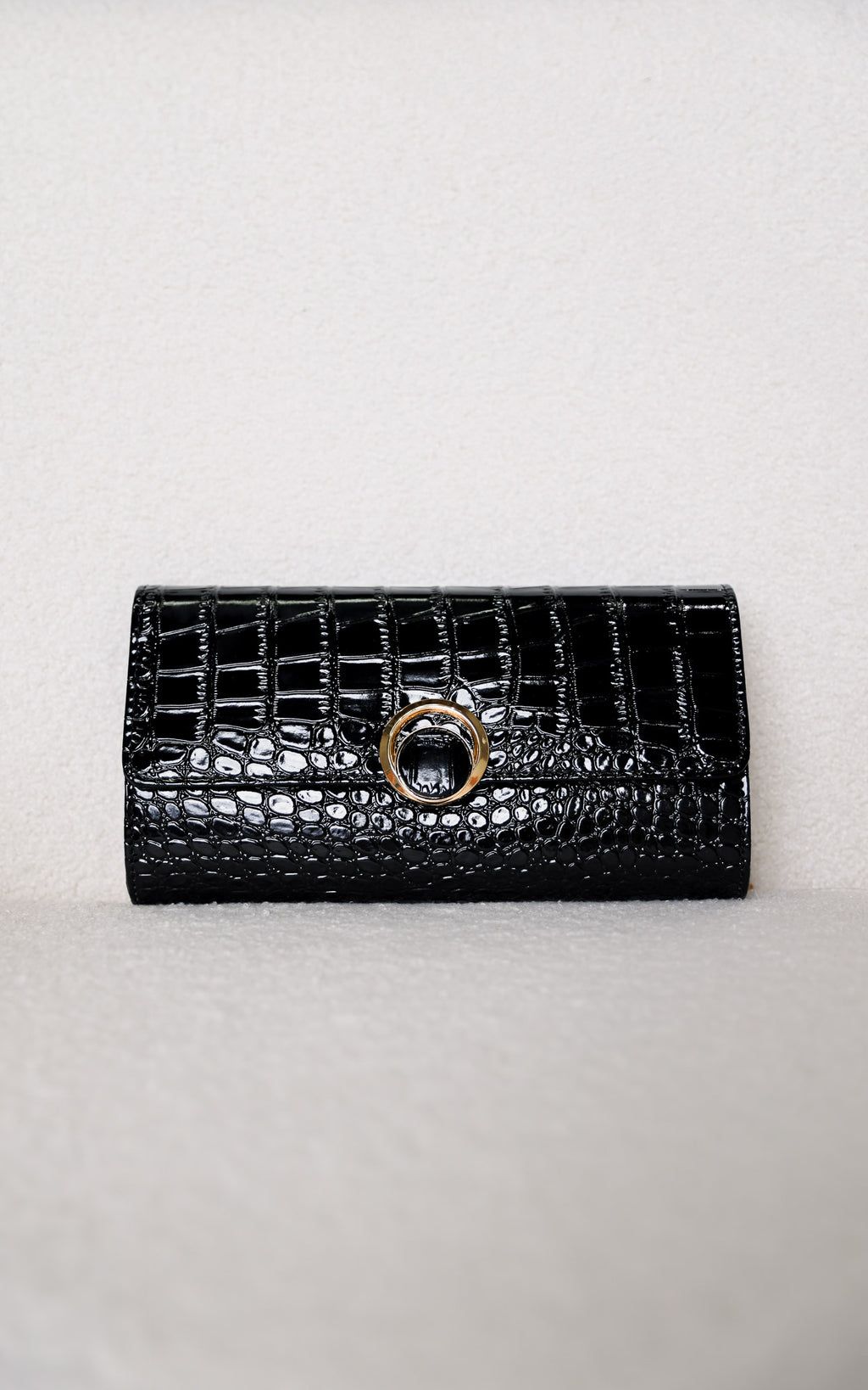 Gretta Croc Texture Clutch Bag - Black