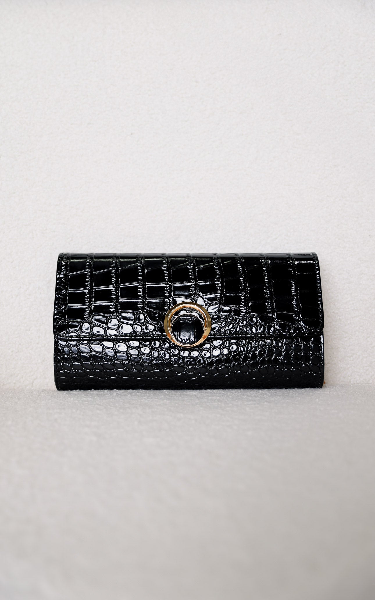 Gretta Croc Texture Clutch Bag - Black