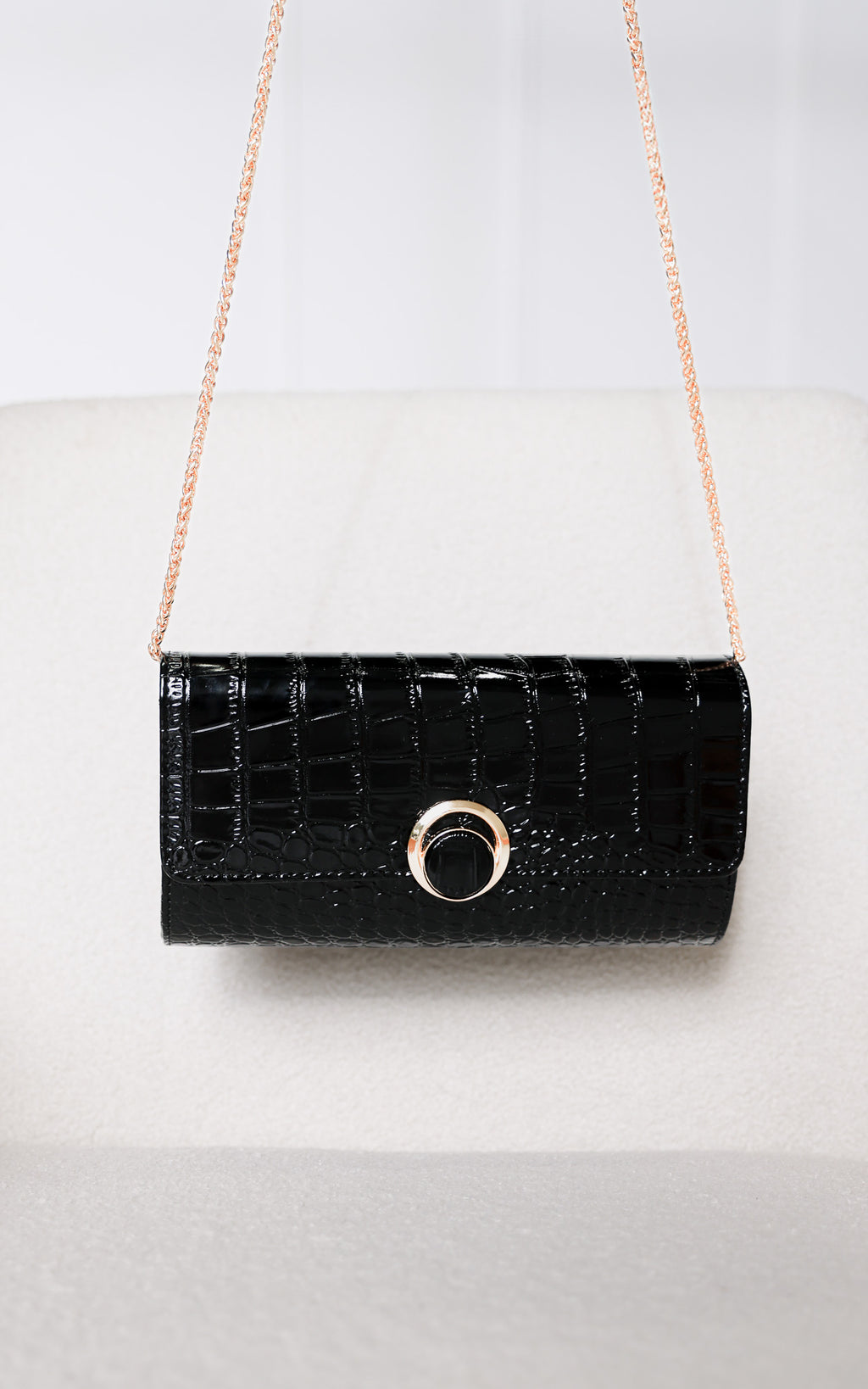 Gretta Croc Texture Clutch Bag - Black