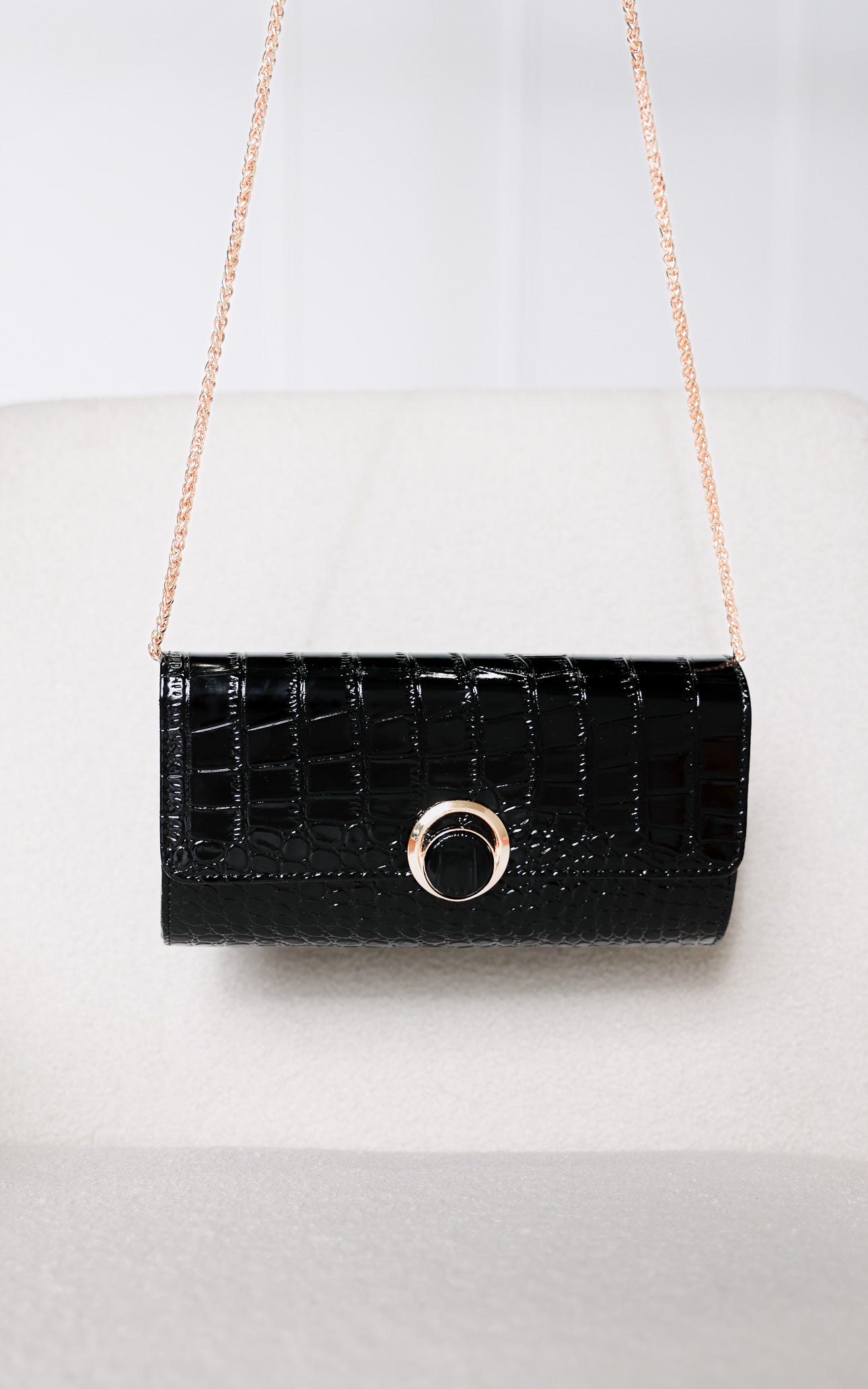 Gretta Croc Texture Clutch Bag - Black