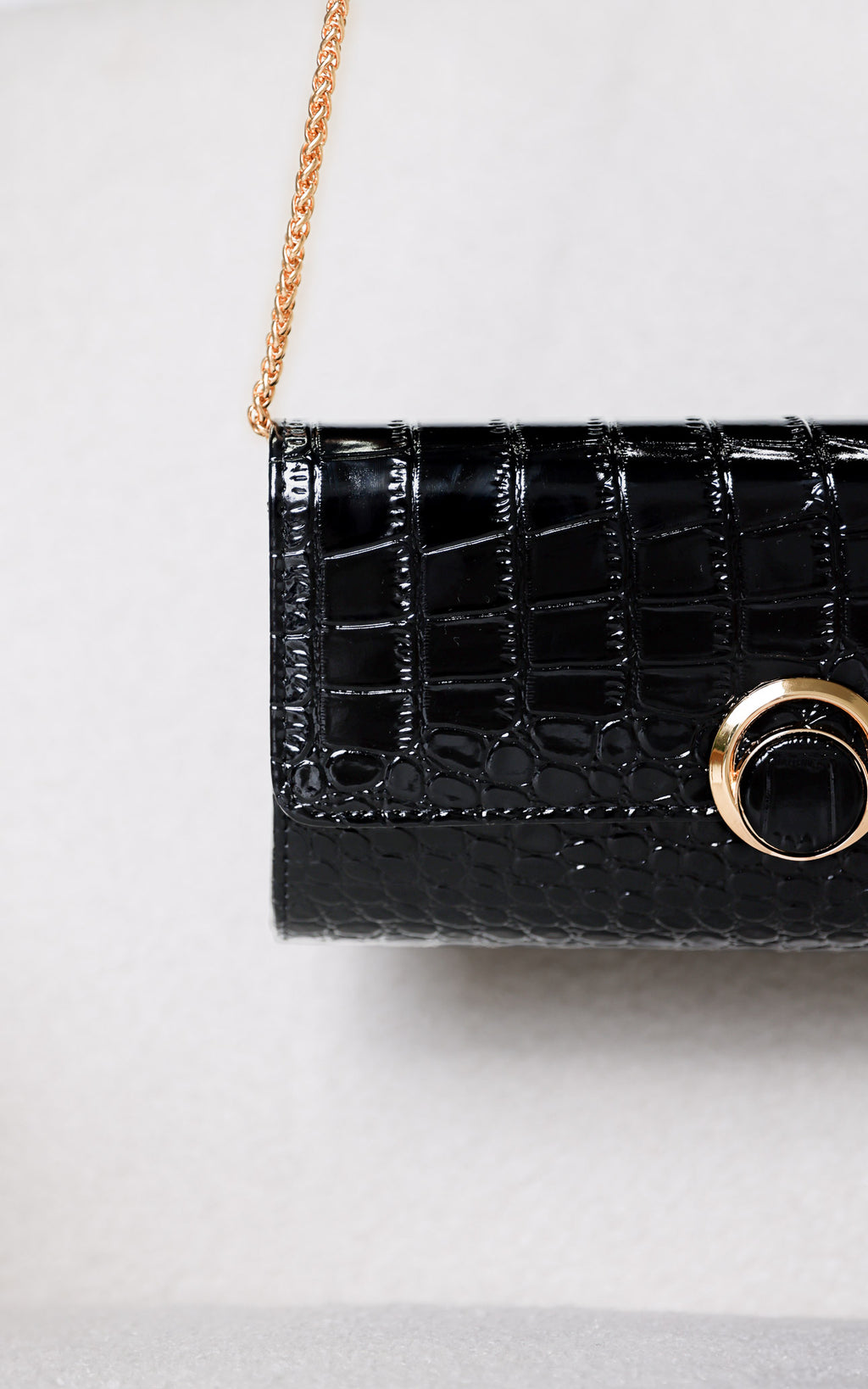 Gretta Croc Texture Clutch Bag - Black