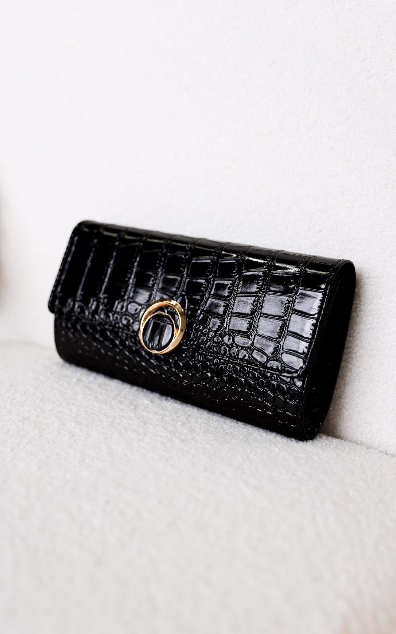 Gretta Croc Texture Clutch Bag - Black