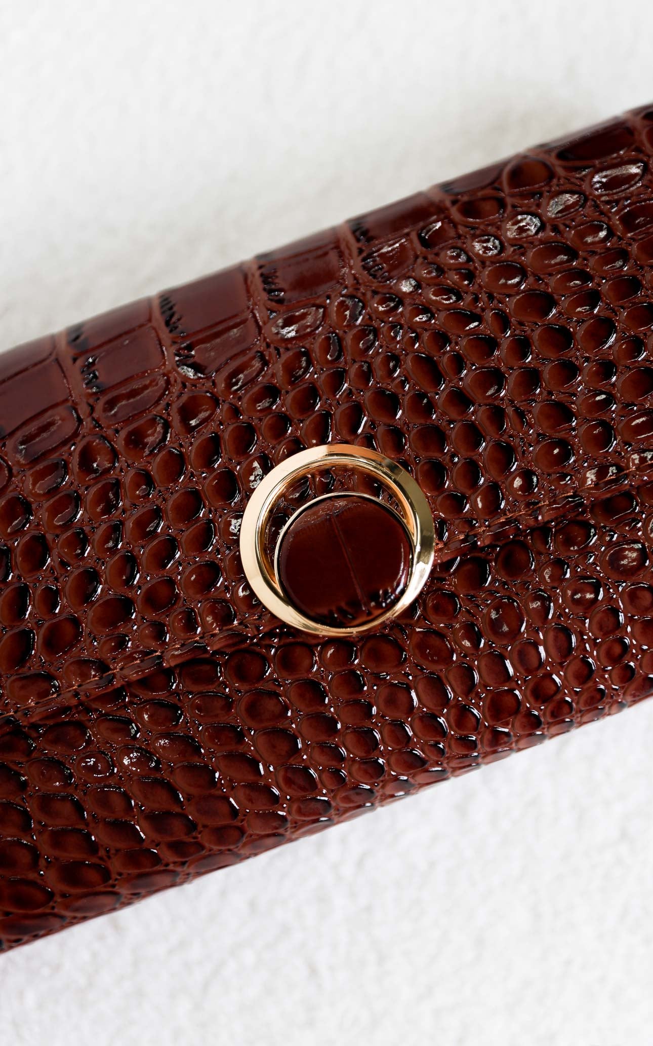 Gretta Croc Texture Clutch Bag - Coffee Brown
