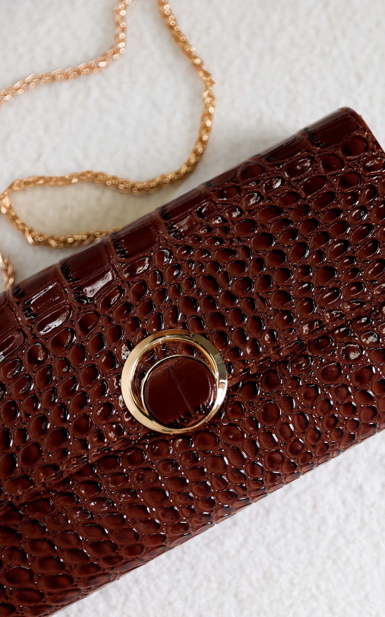 Gretta Croc Texture Clutch Bag - Coffee Brown