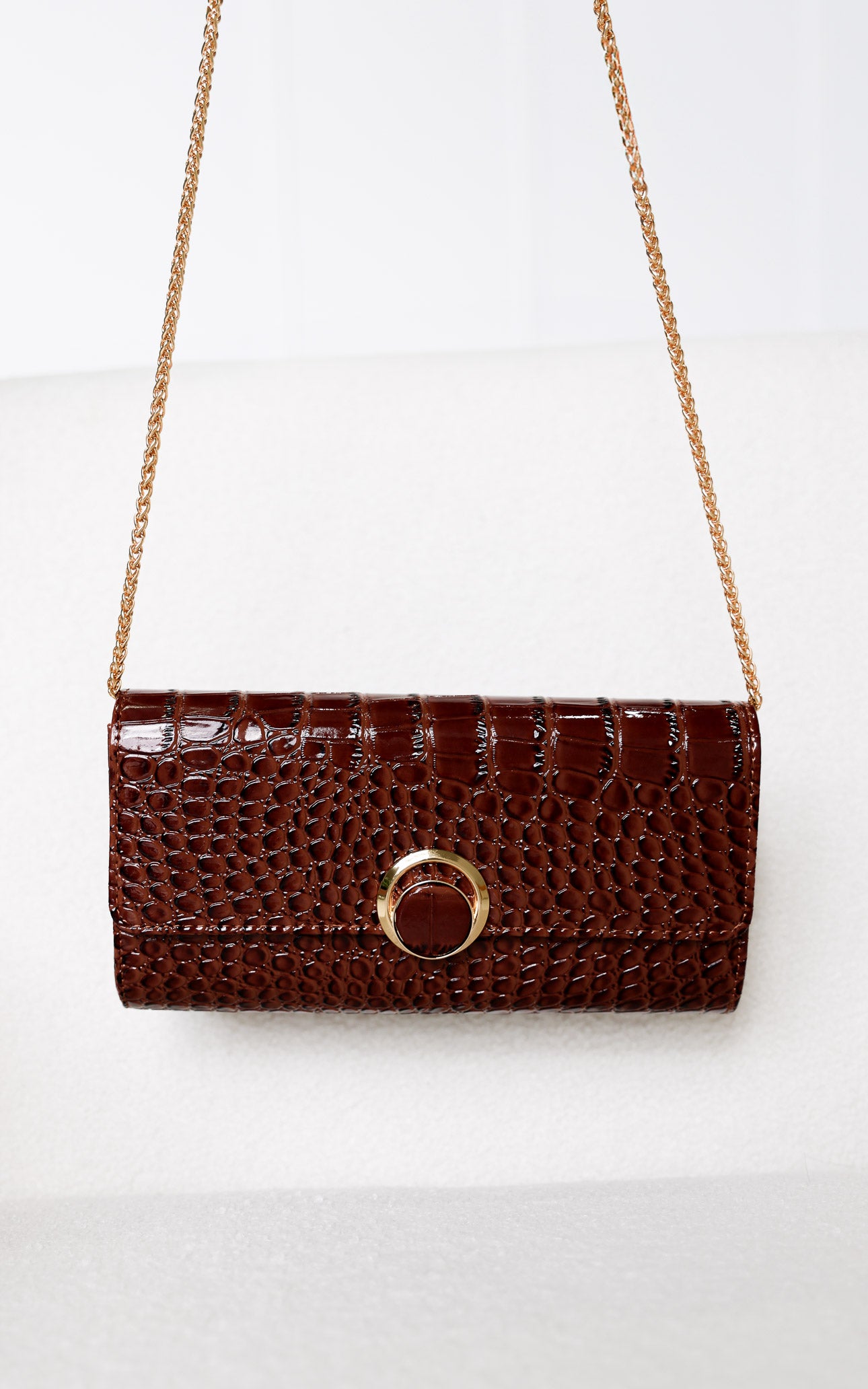 Gretta Croc Texture Clutch Bag - Coffee Brown