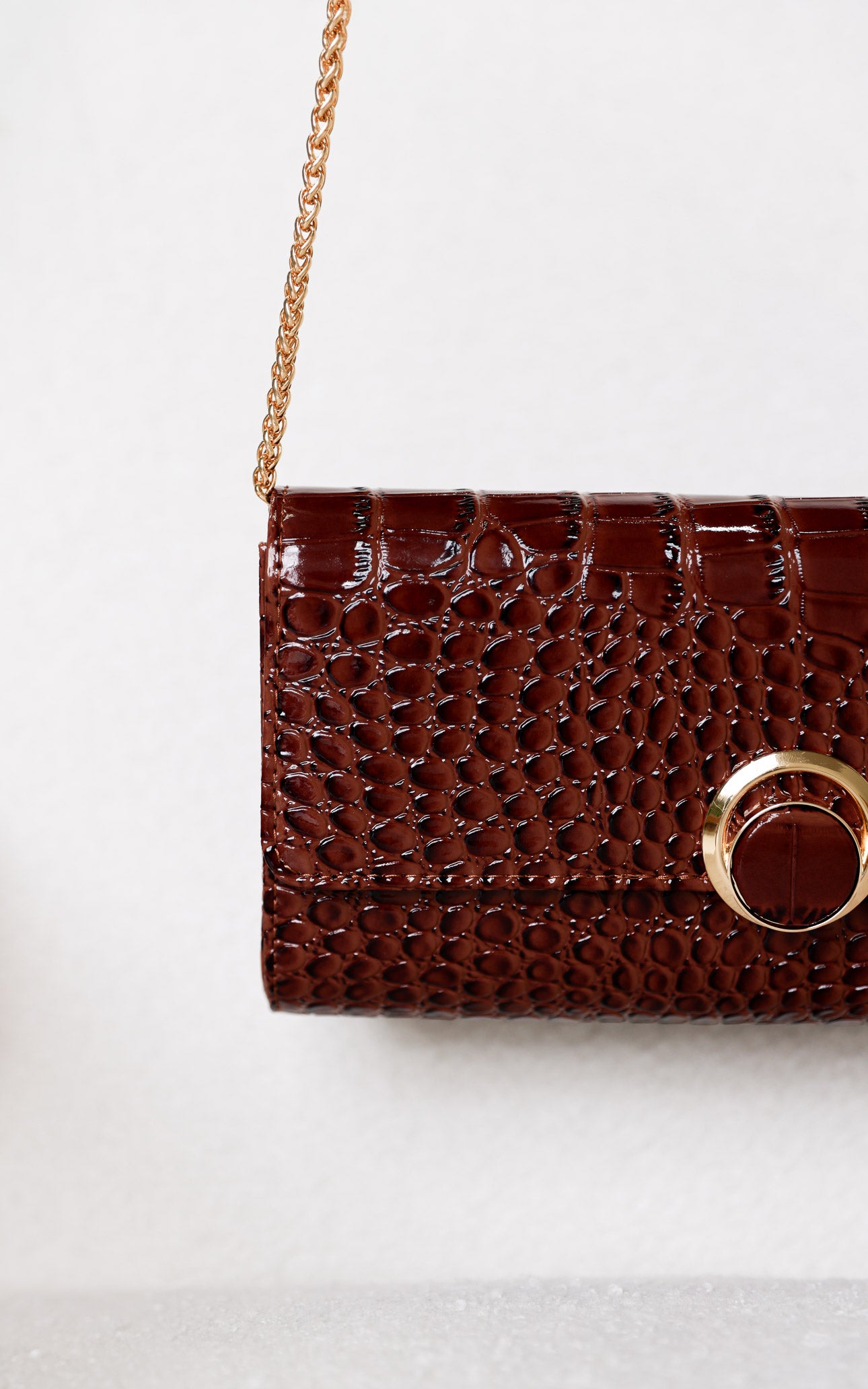 Gretta Croc Texture Clutch Bag - Chocolate Brown