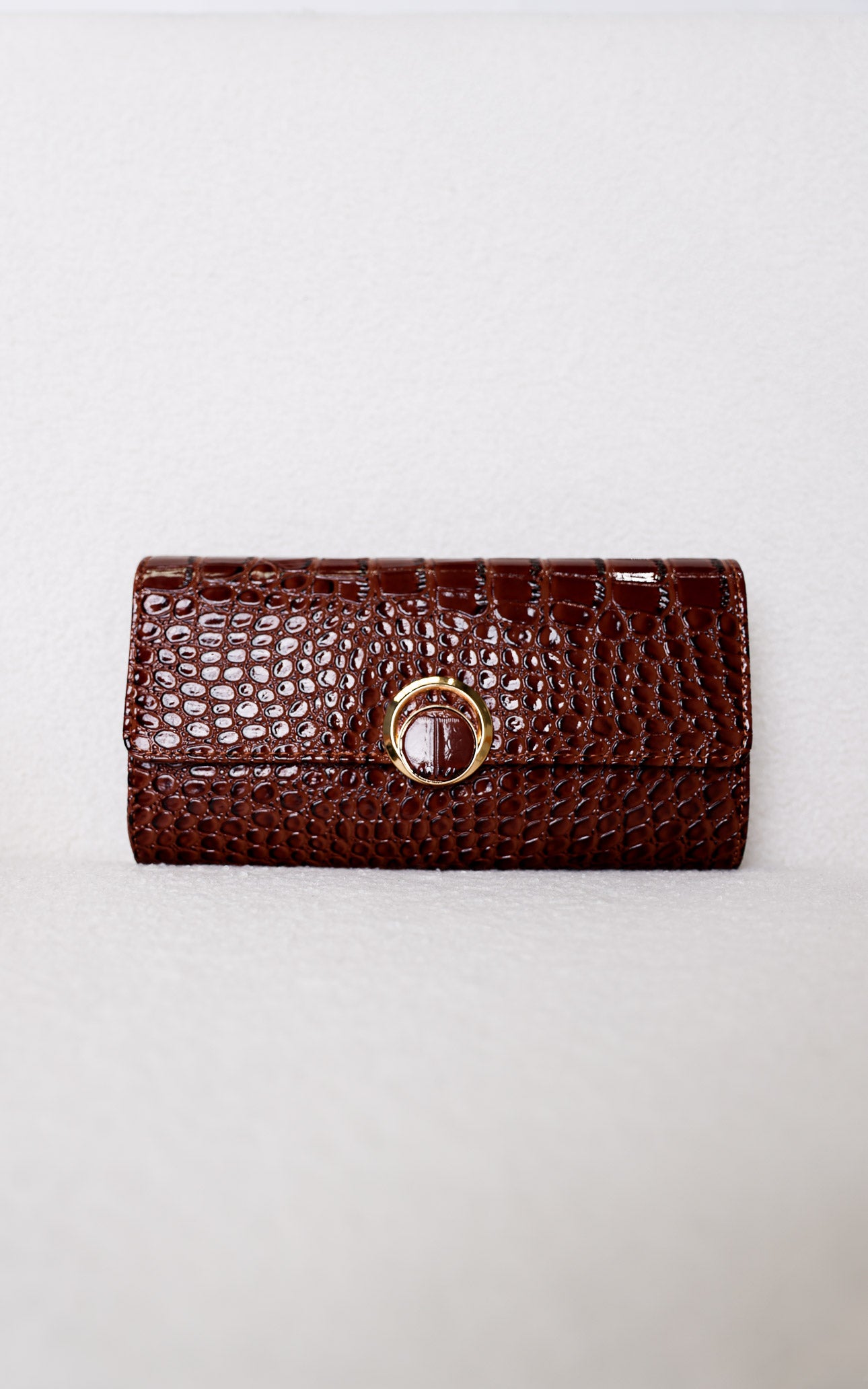 Gretta Croc Texture Clutch Bag - Coffee Brown