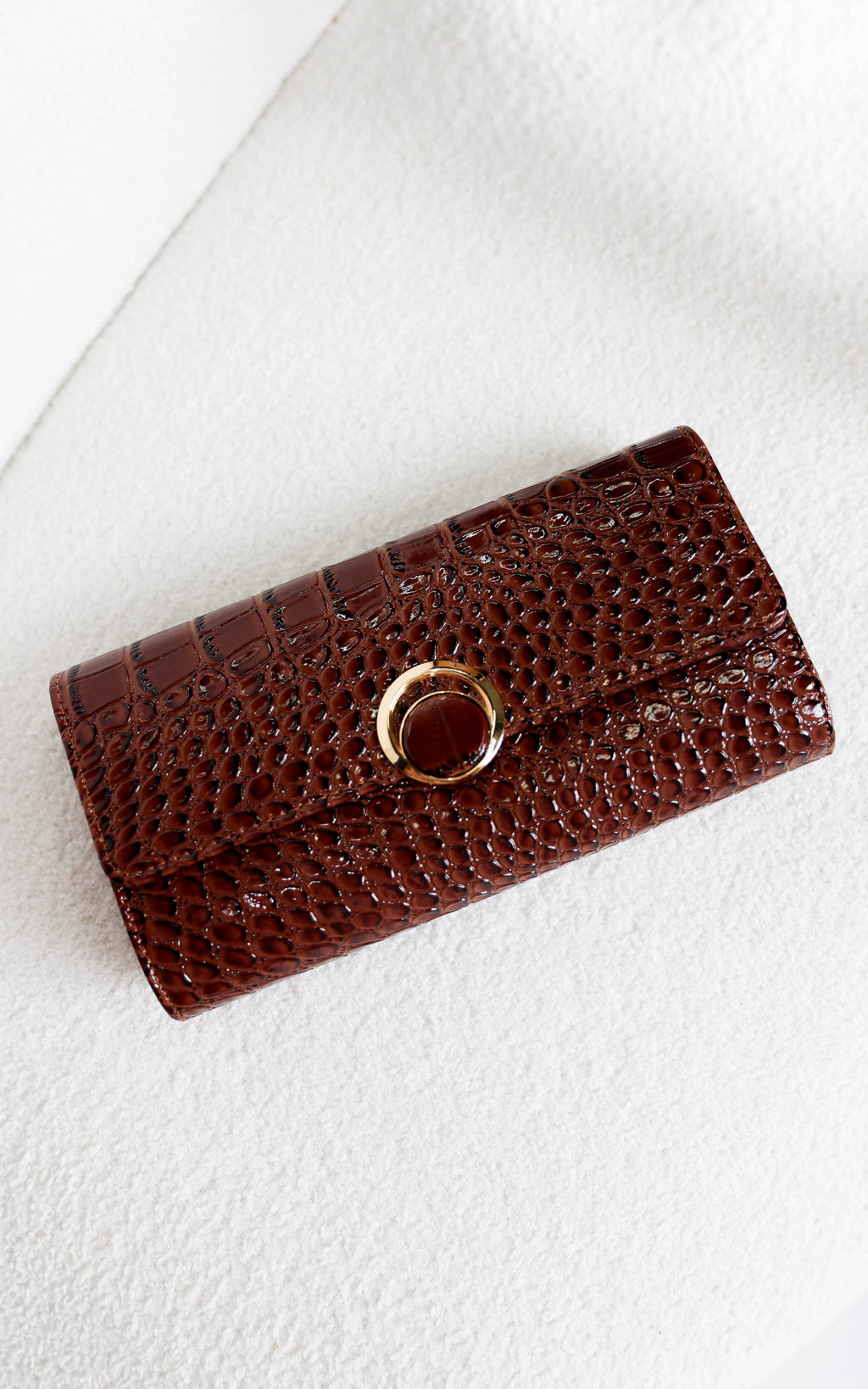 Gretta Croc Texture Clutch Bag - Coffee Brown