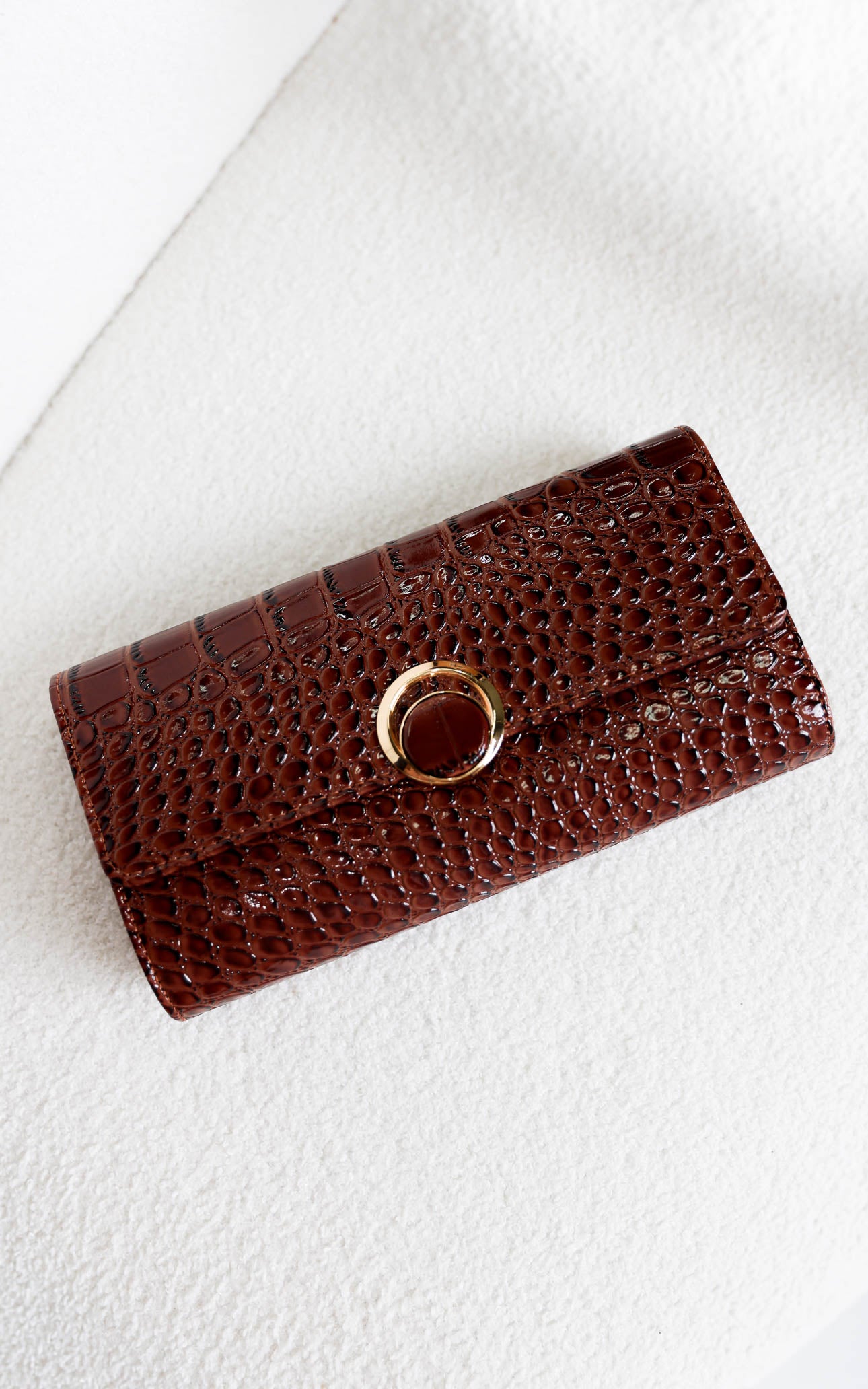 Gretta Croc Texture Clutch Bag - Coffee Brown