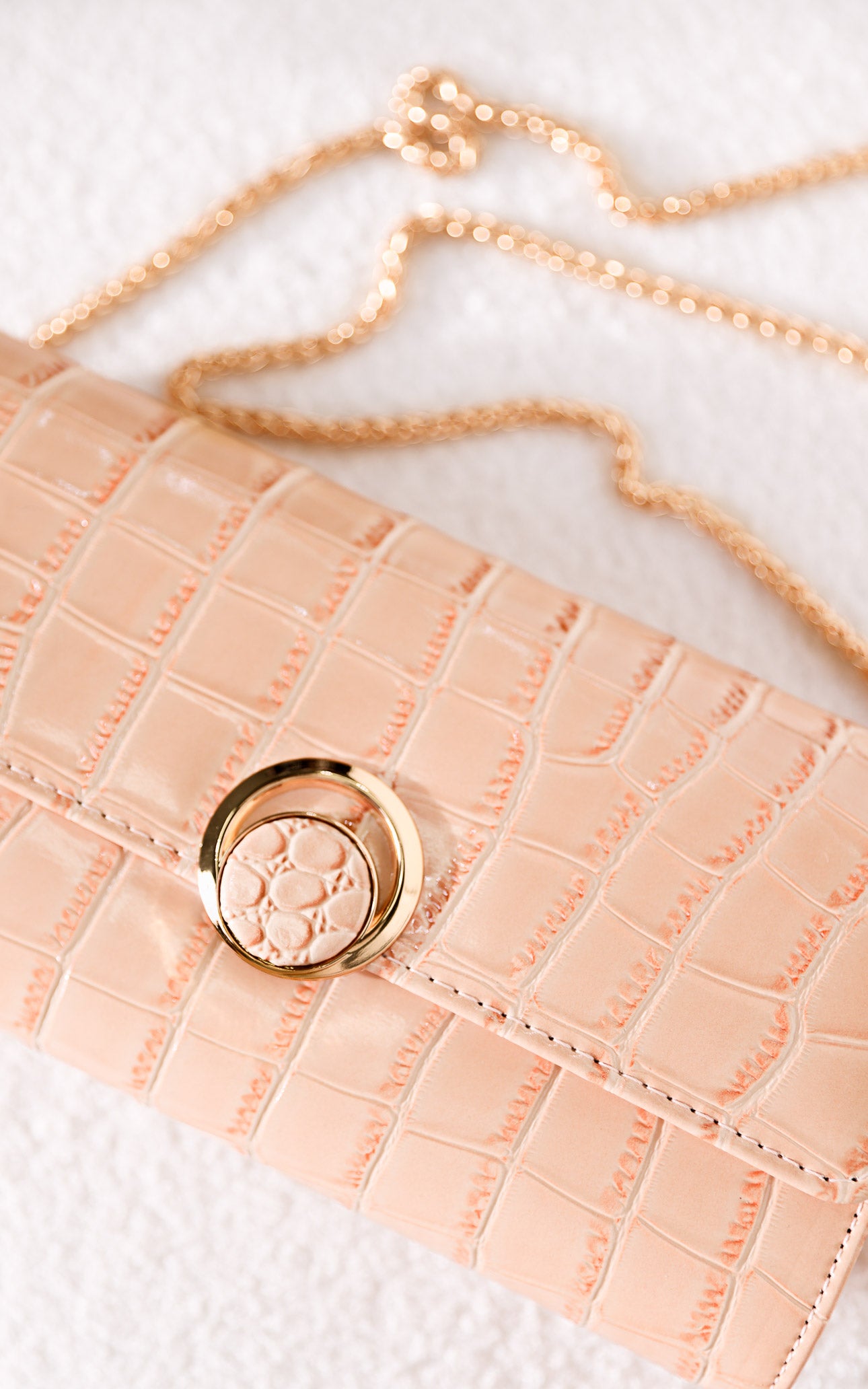 Gretta Croc Texture Clutch Bag - Nude Cream