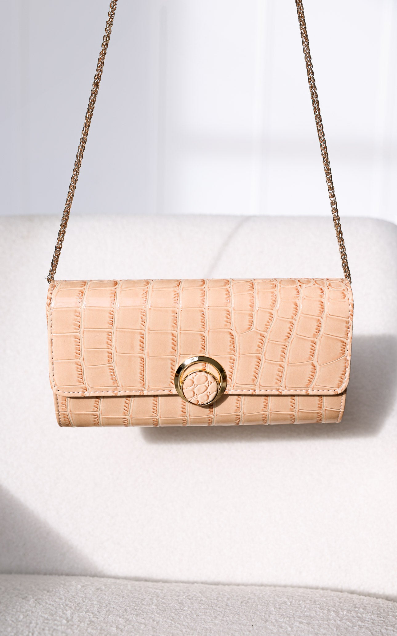 Gretta Croc Texture Clutch Bag - Nude Cream