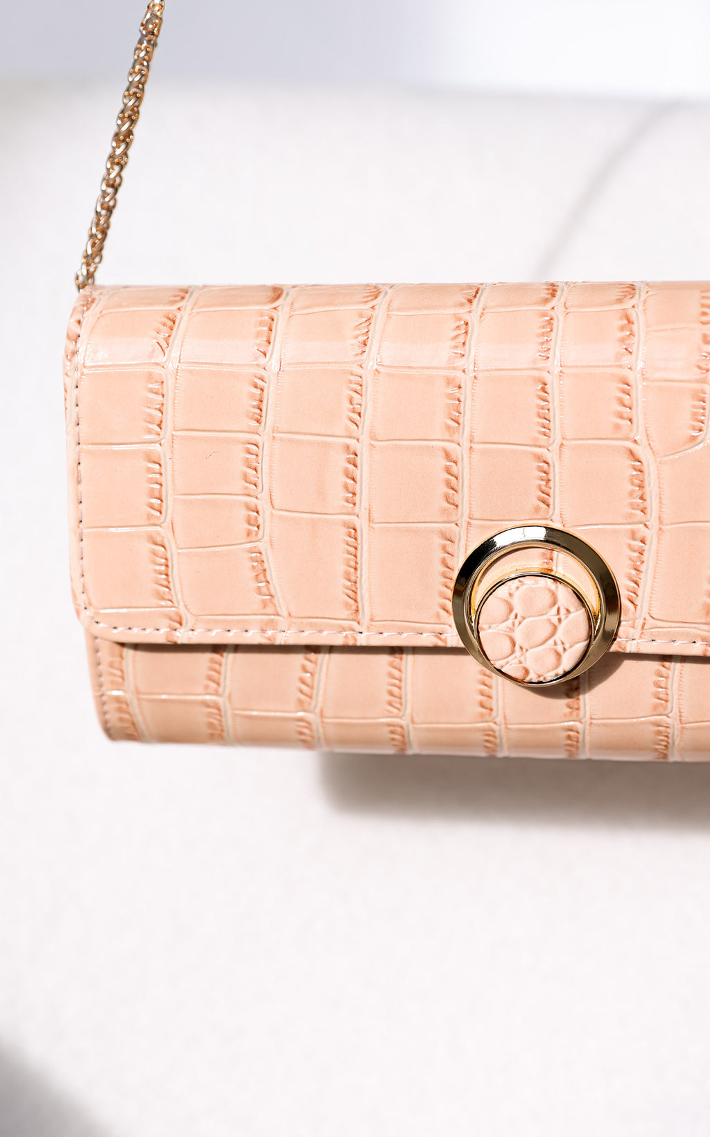 Gretta Croc Texture Clutch Bag - Nude Cream