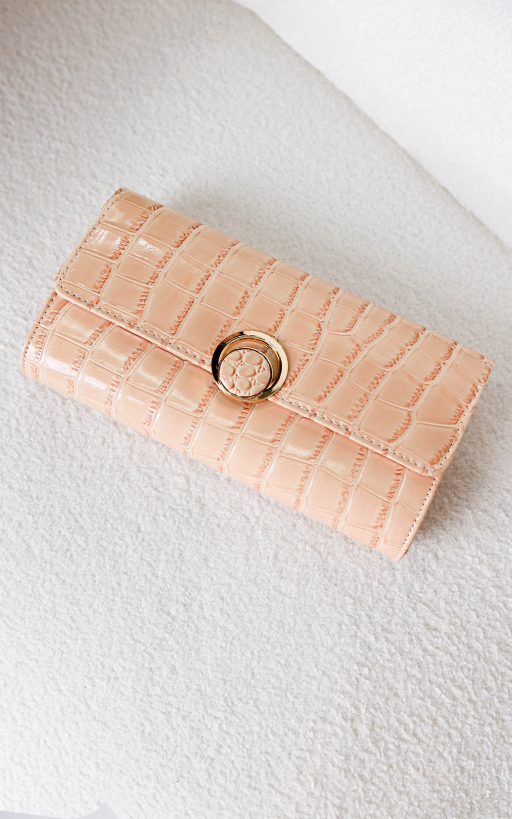 Gretta Croc Texture Clutch Bag - Nude Cream