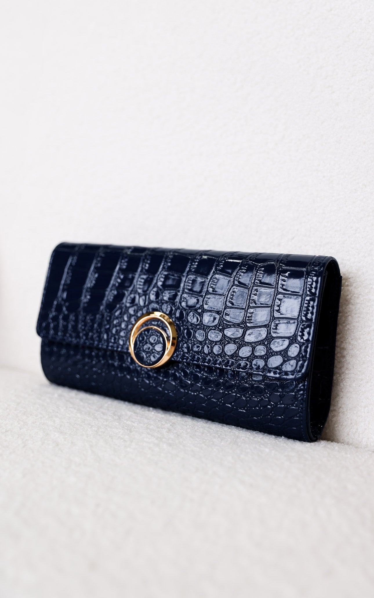 Gretta Croc Texture Clutch Bag - Blue Navy