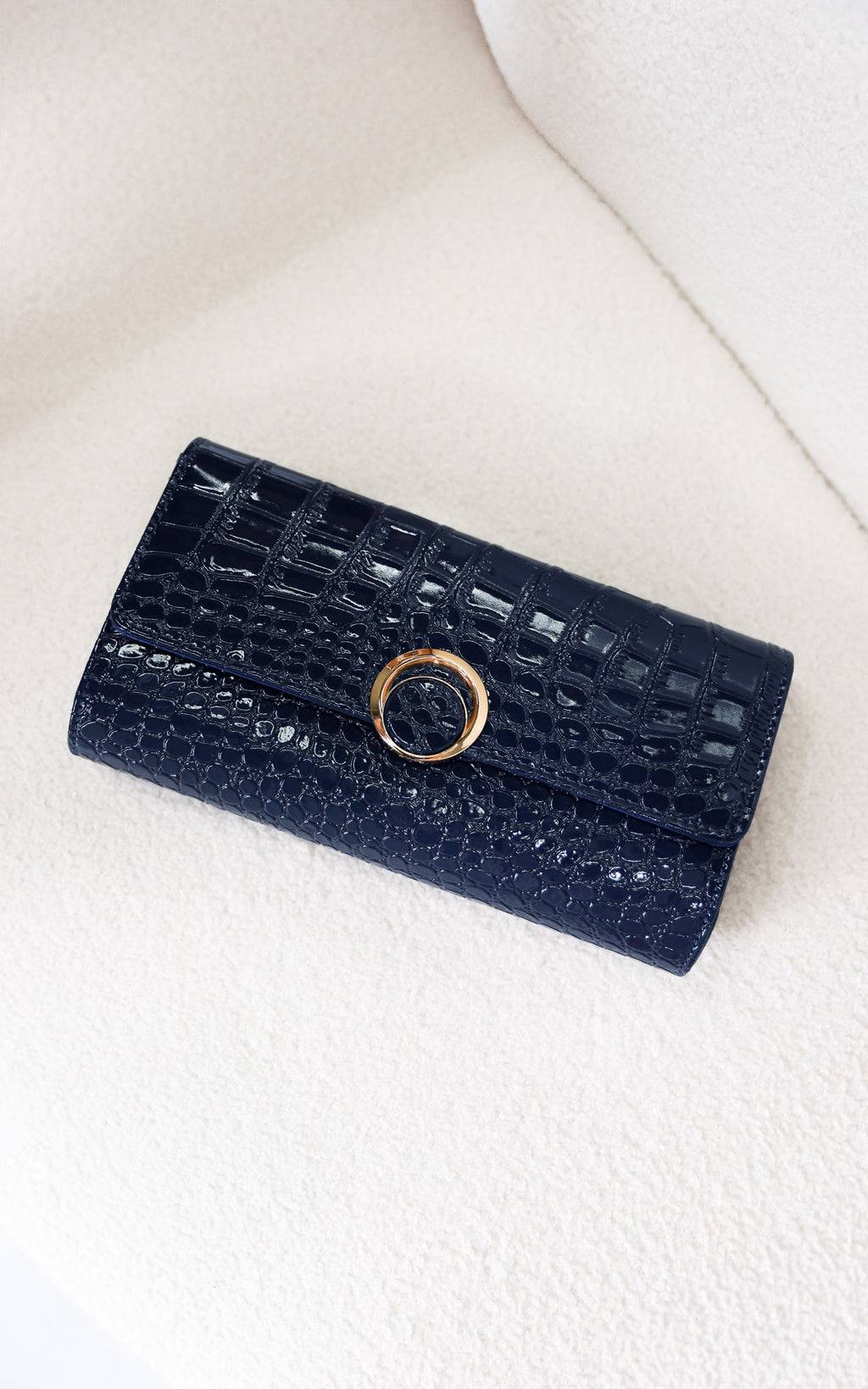 Gretta Croc Texture Clutch Bag - Blue Navy